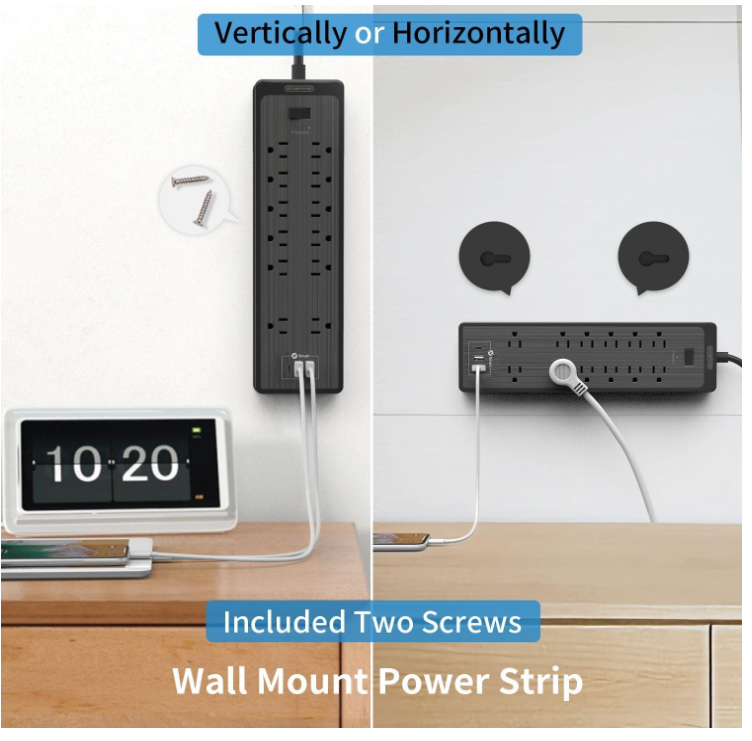 Ntonpower Surge Protector Power Strip 12 Outlets 2 USB-A 1-USB C(SKU: LS-12A3U-US-BK-4.6M, ASIN: B08CKBHCLD, GTIN:6954301173823)