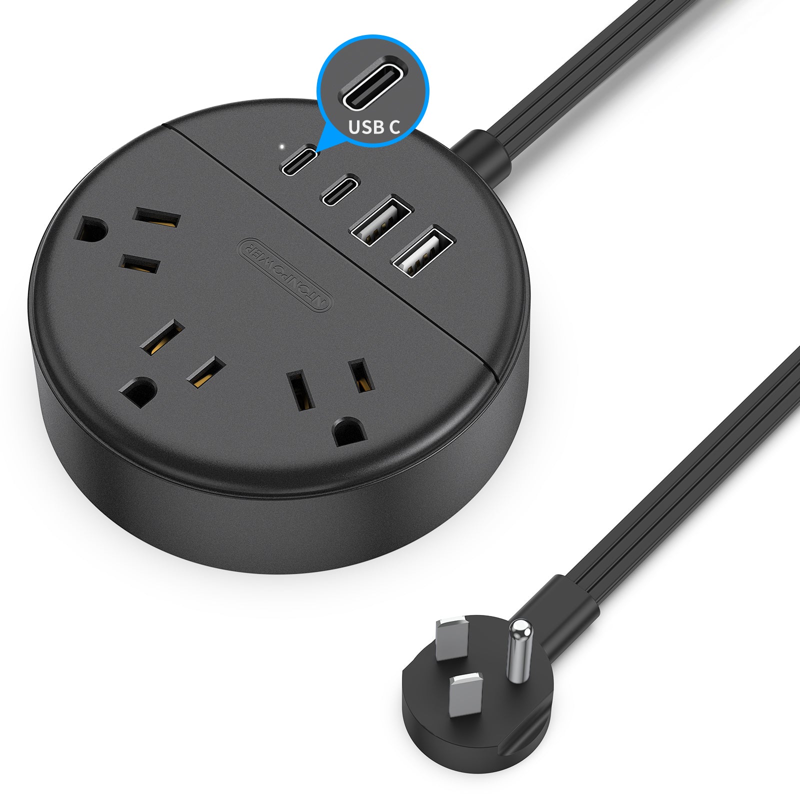 Ntonpower New Dot  Power Strip 3 Outlets 2 USB-A 2 USB-C Small&Travel