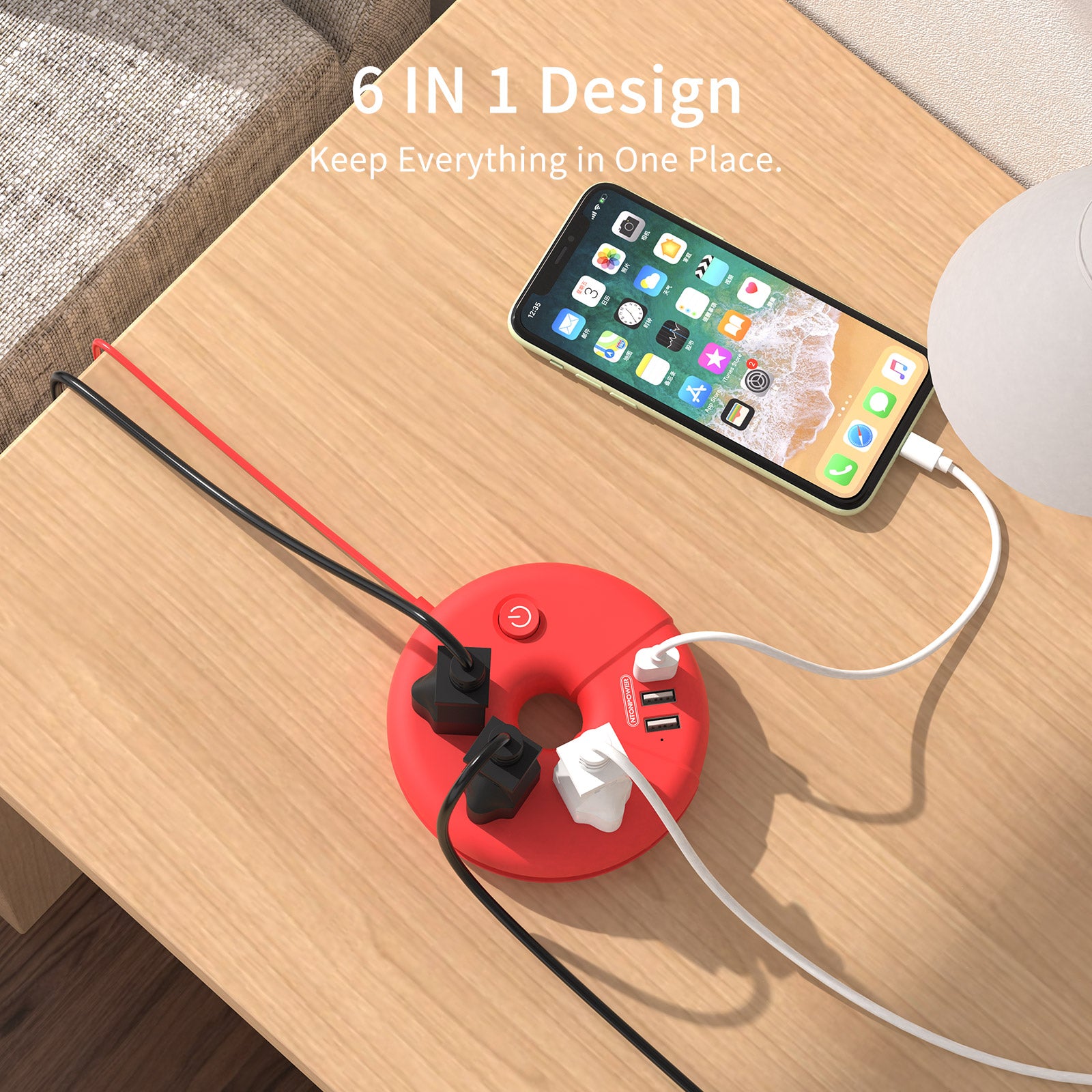 Ntonpower i-Donut Power Strip 3 Outlets 3 USB Small&Travel