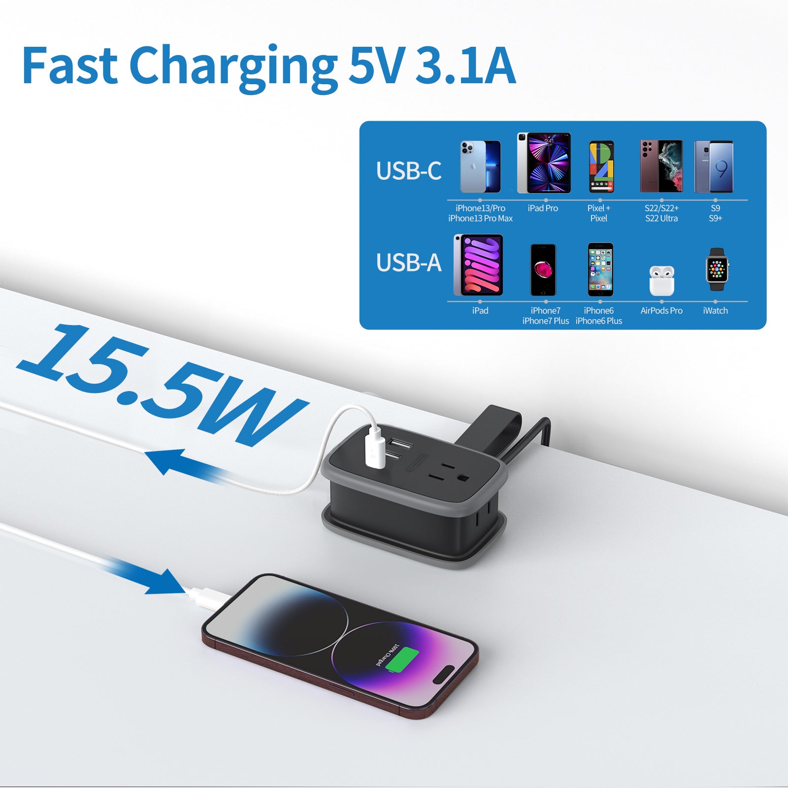 Ntonpower Neue Taschen-Steckdosenleiste mit 2 Steckdosen und 3 USB-Anschlüssen