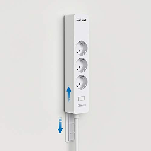 Ntonpower EU Power Strip 3 Socket 2 USB Overvoltage Protection