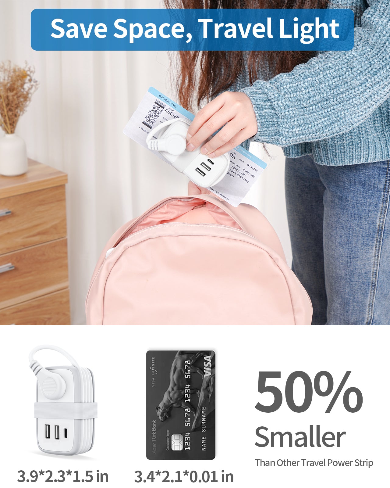 Ntonpower Neue Taschen-Steckdosenleiste mit 2 Steckdosen und 3 USB-Anschlüssen