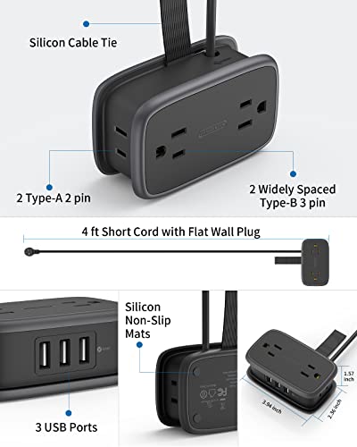 Ntonpower Pocket Power Strip 4 Steckdosen 2 USB-Anschlüsse 1 Typ C 