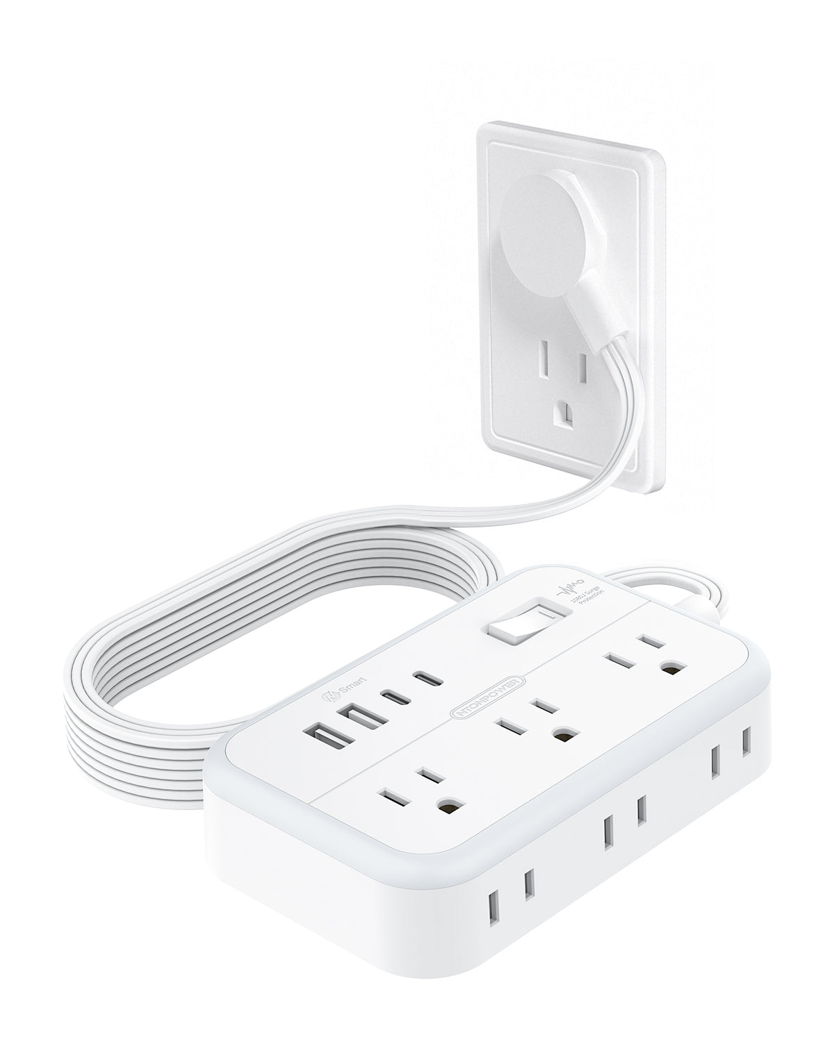 Ntonpower New Surge Basic Power Strip 6 Outlets 2 USB 2 TYPE-C Flat Cord