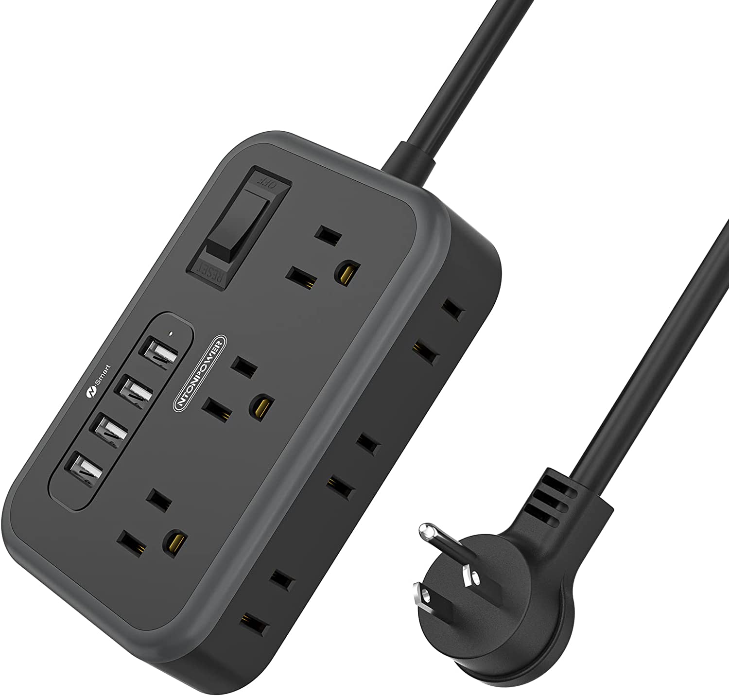 Ntonpower Surge Basic Power Strip 6 Outlets 4 USB Flat Plug