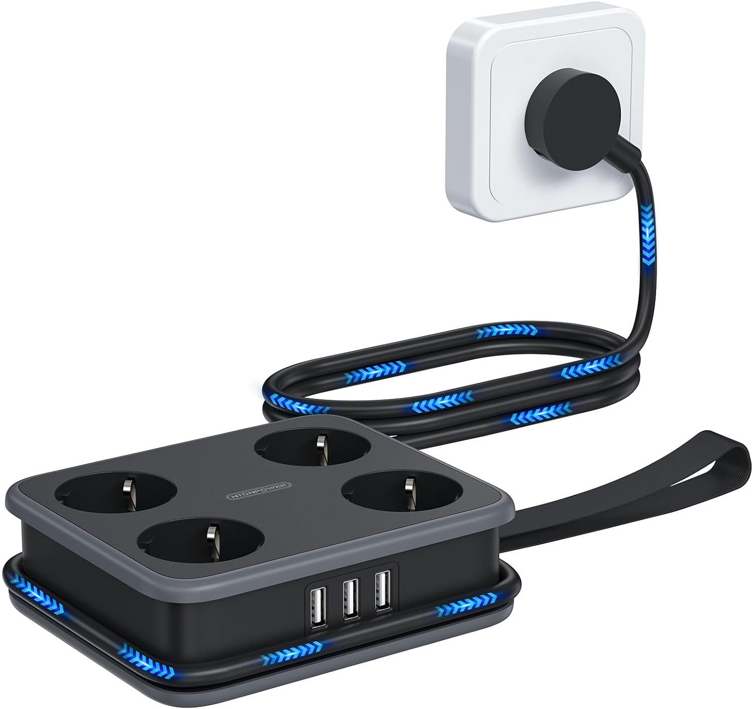 Ntonpower New EU Power Strip 4 Outlets 3 USB Ports