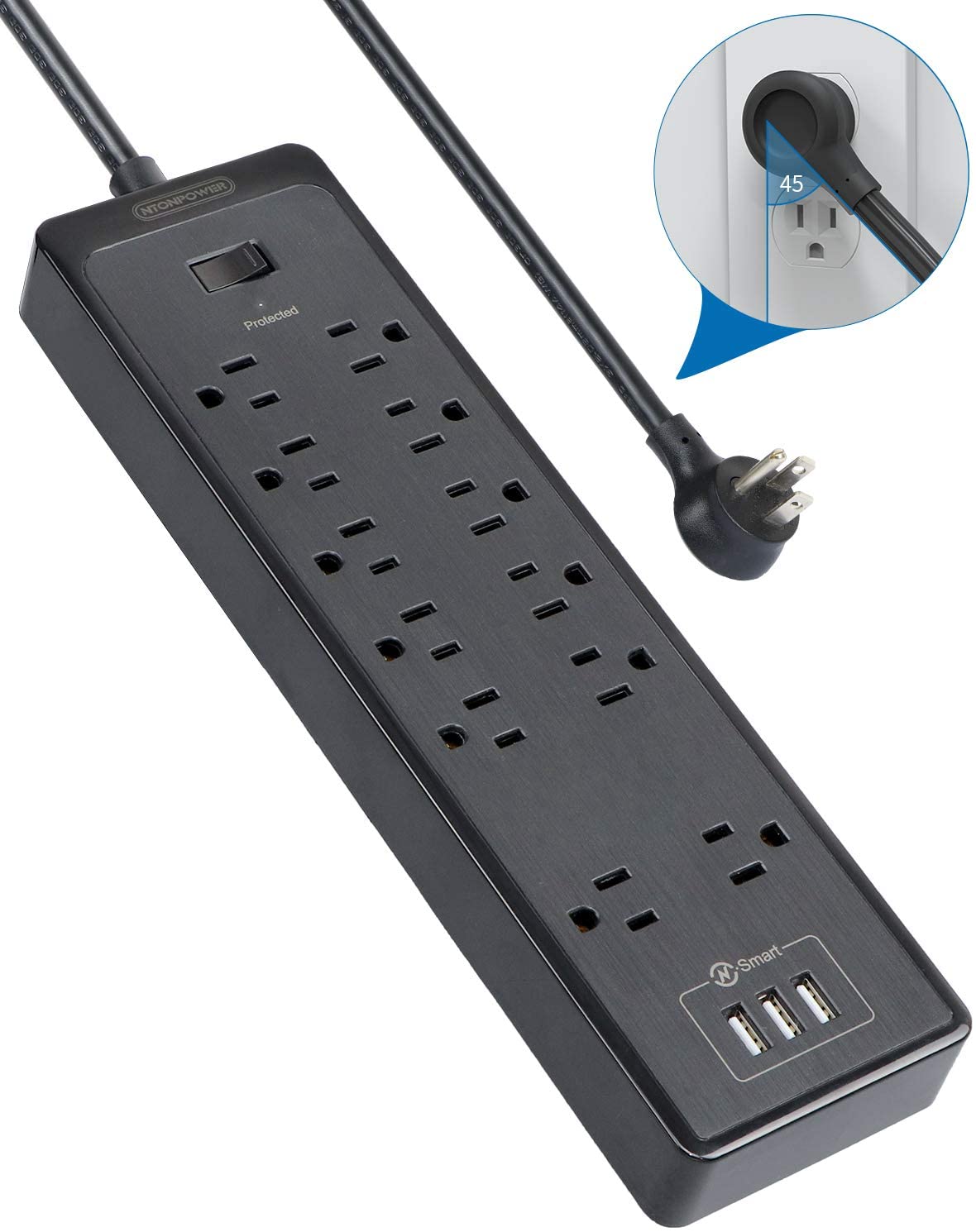 Ntonpower SurgePro Power Strip 12 Outlets 3 USB Heavy Duty 2100J