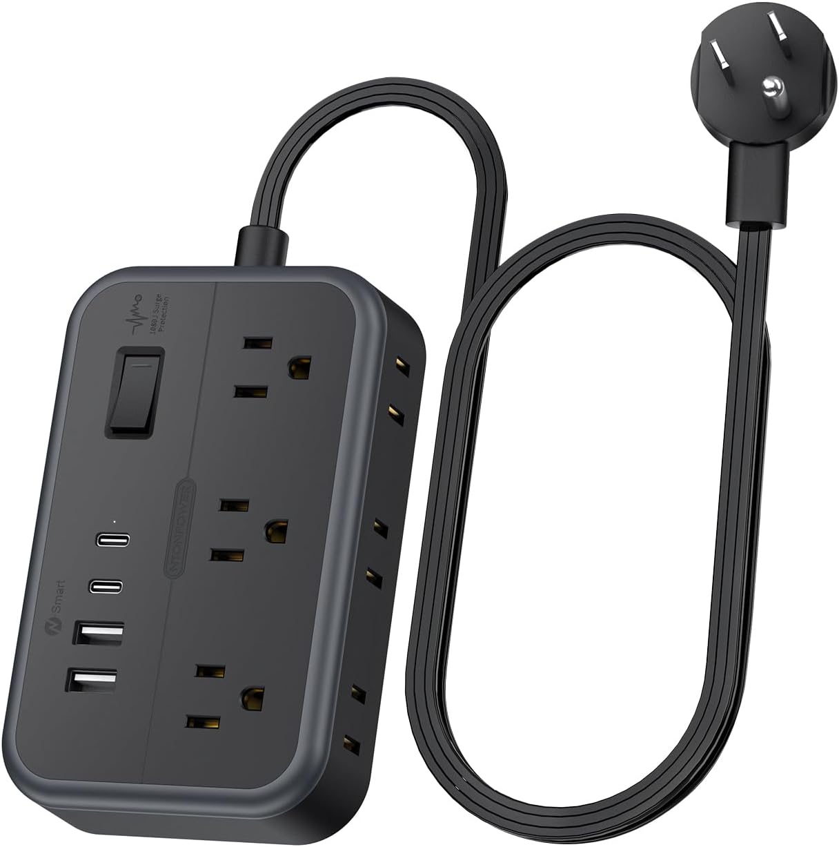 Ntonpower New Surge Basic Power Strip 6 Outlets 2 USB 2 TYPE-C Flat Cord