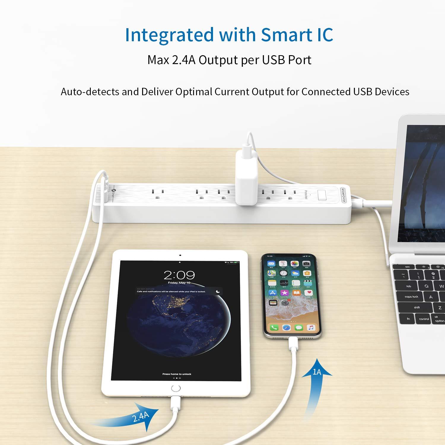 Ntonpower Surge Protector 6 Outlets  2 USB 500J