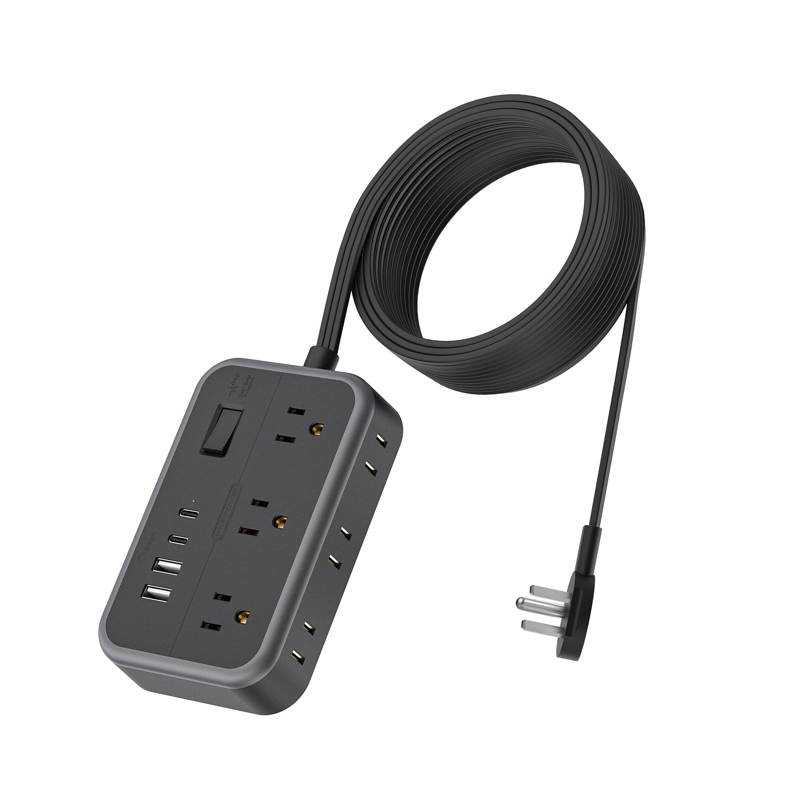 Ntonpower New Surge Basic Power Strip 6 Outlets 2 USB 2 TYPE-C Flat Cord