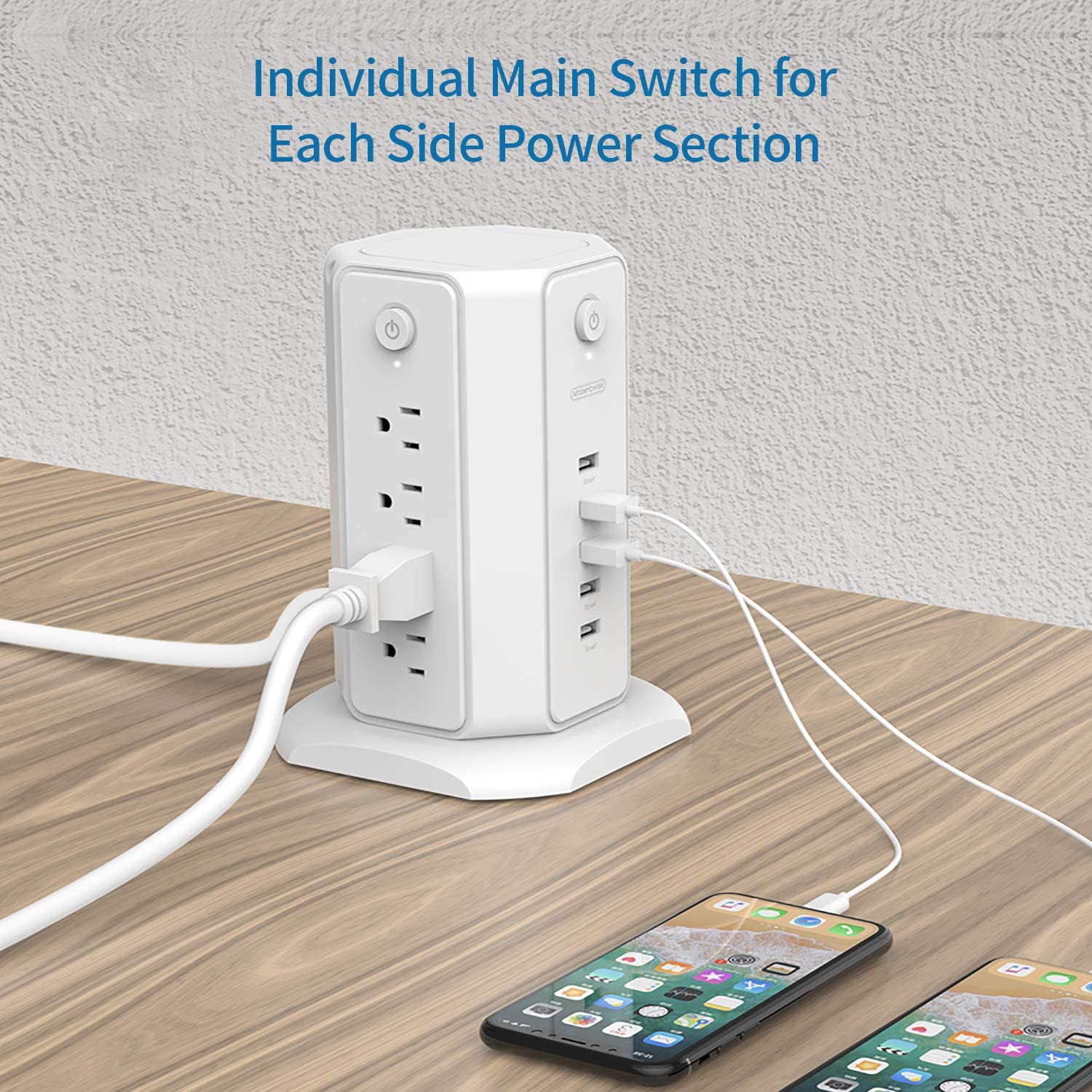 Ntonpower 1080J Surge Protector Power Strip Tower 8 Outlets 5 USB