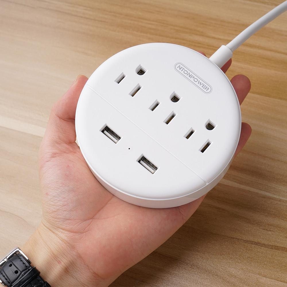 Ntonpower Dot Power Strip 3 Outlets 2 USB Small & Travel