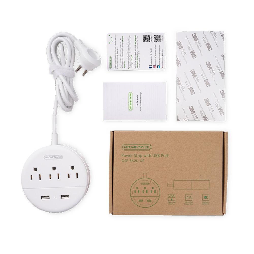 Ntonpower Dot Power Strip 3 Outlets 2 USB Small & Travel