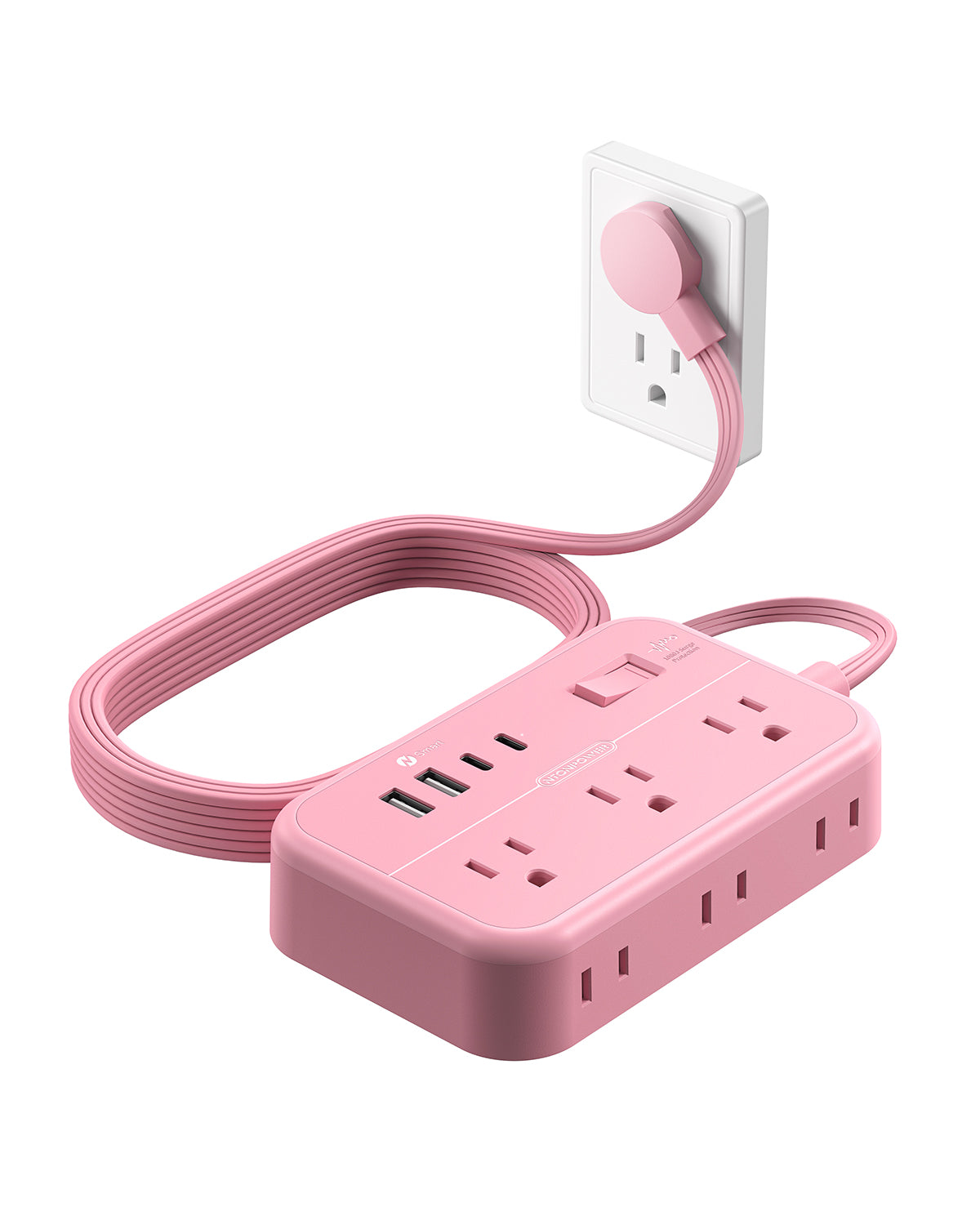 Ntonpower Purple Surge Power Strip 6 Outlets 2 USB 2 TYPE-C Flat Cord（5ft）