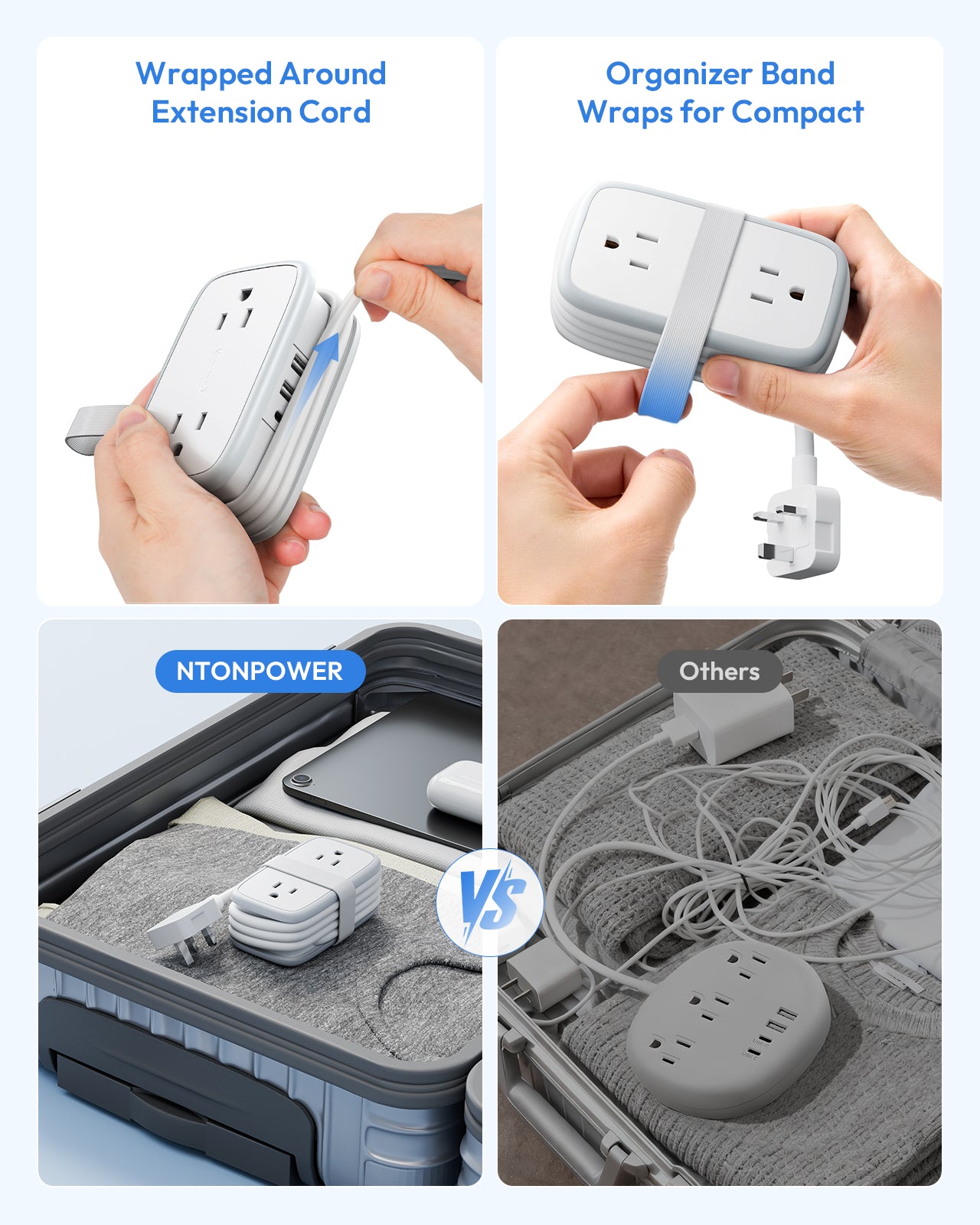 NTONPOWER US to UK Adapter 4 Outlets 2 USB A 1 USB C