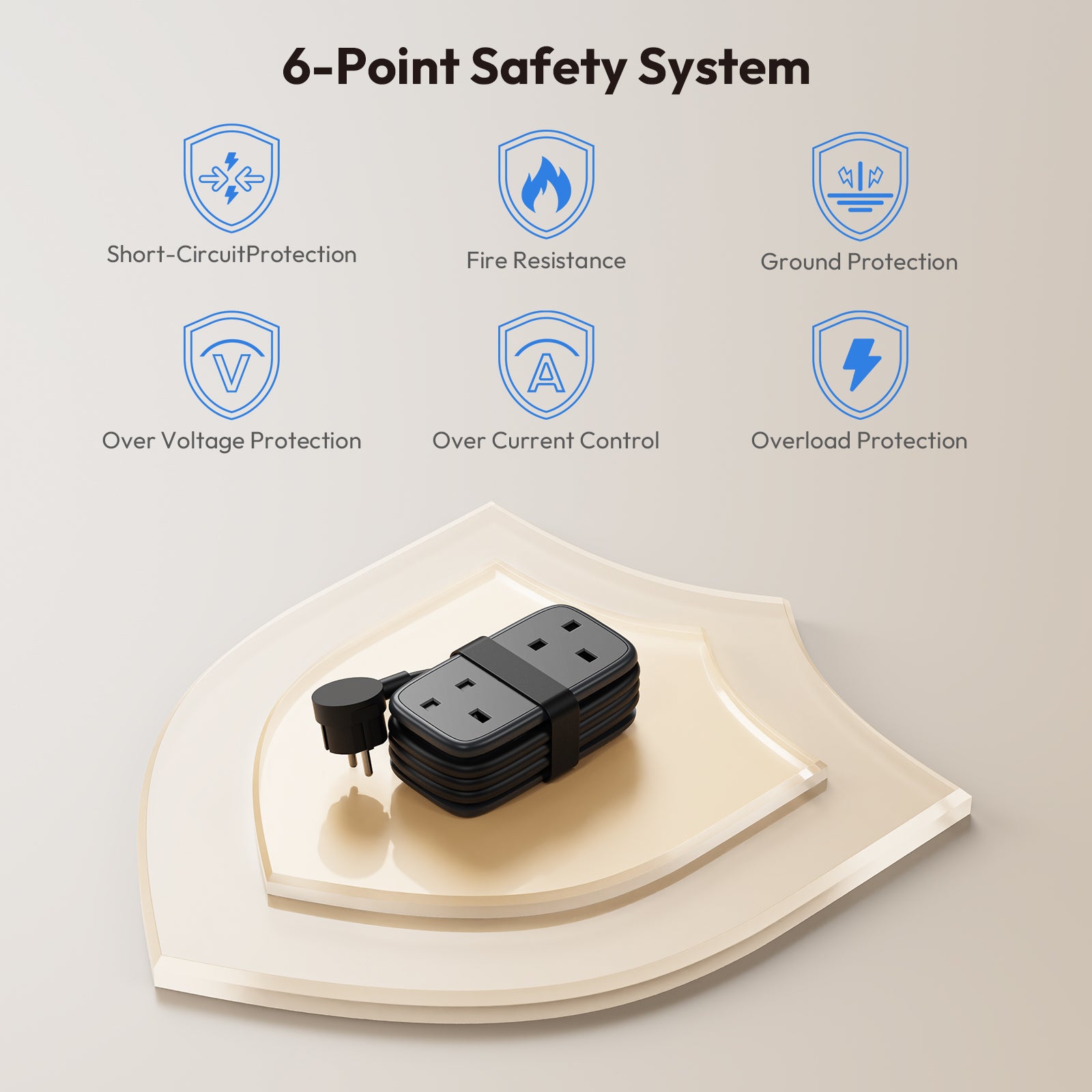 NTONPOWER UK to European Travel  Power Strip 2 Outlets 2 USB-A 1 USB-C