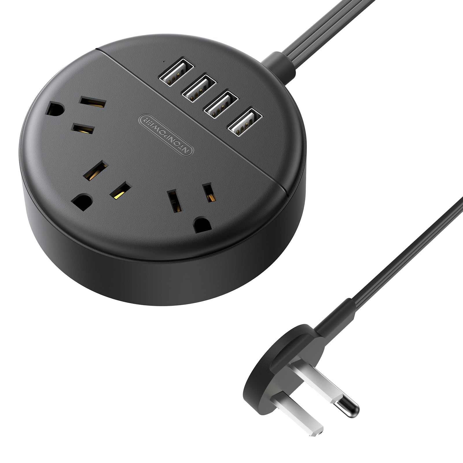 Ntonpower New Dot Flat Cord Power Strip 3 Outlets 4 USB Ports