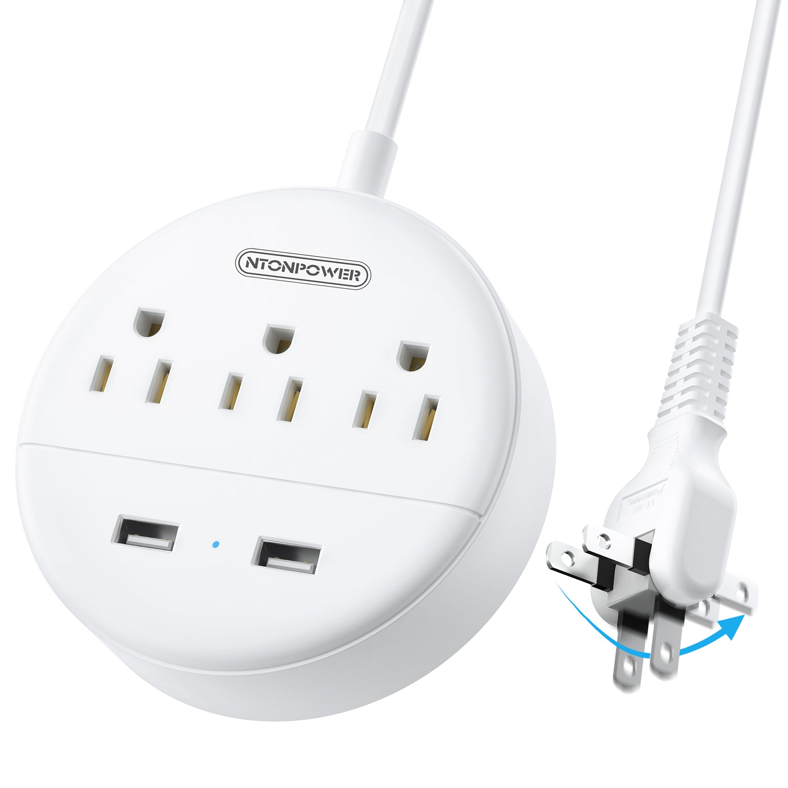 Ntonpower Dot Power Strip 3 Outlets 2 USB Small & Travel