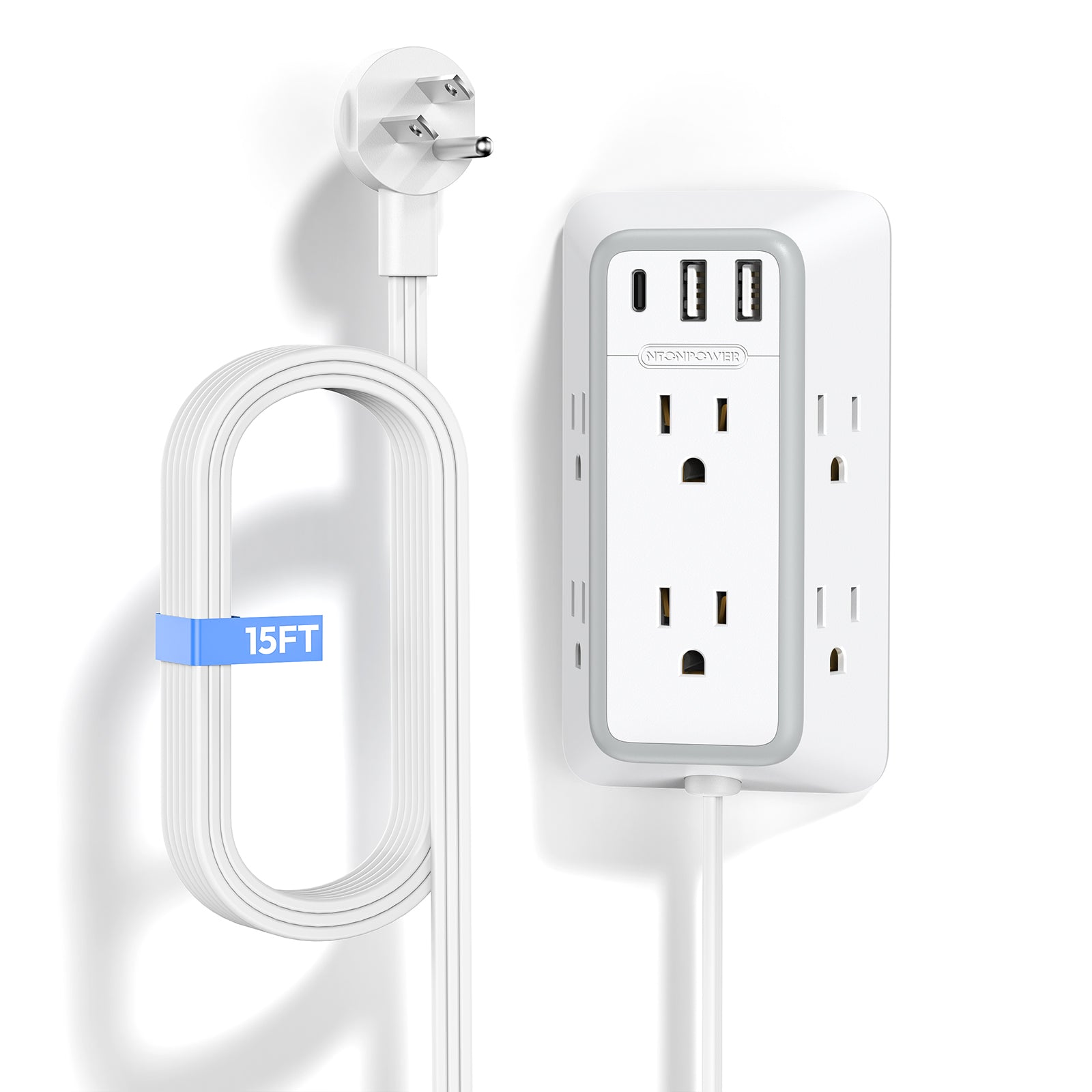 NTONPOWER 3-Sided Power Strip 6 Outlets 2 USB-A 1 USB-C