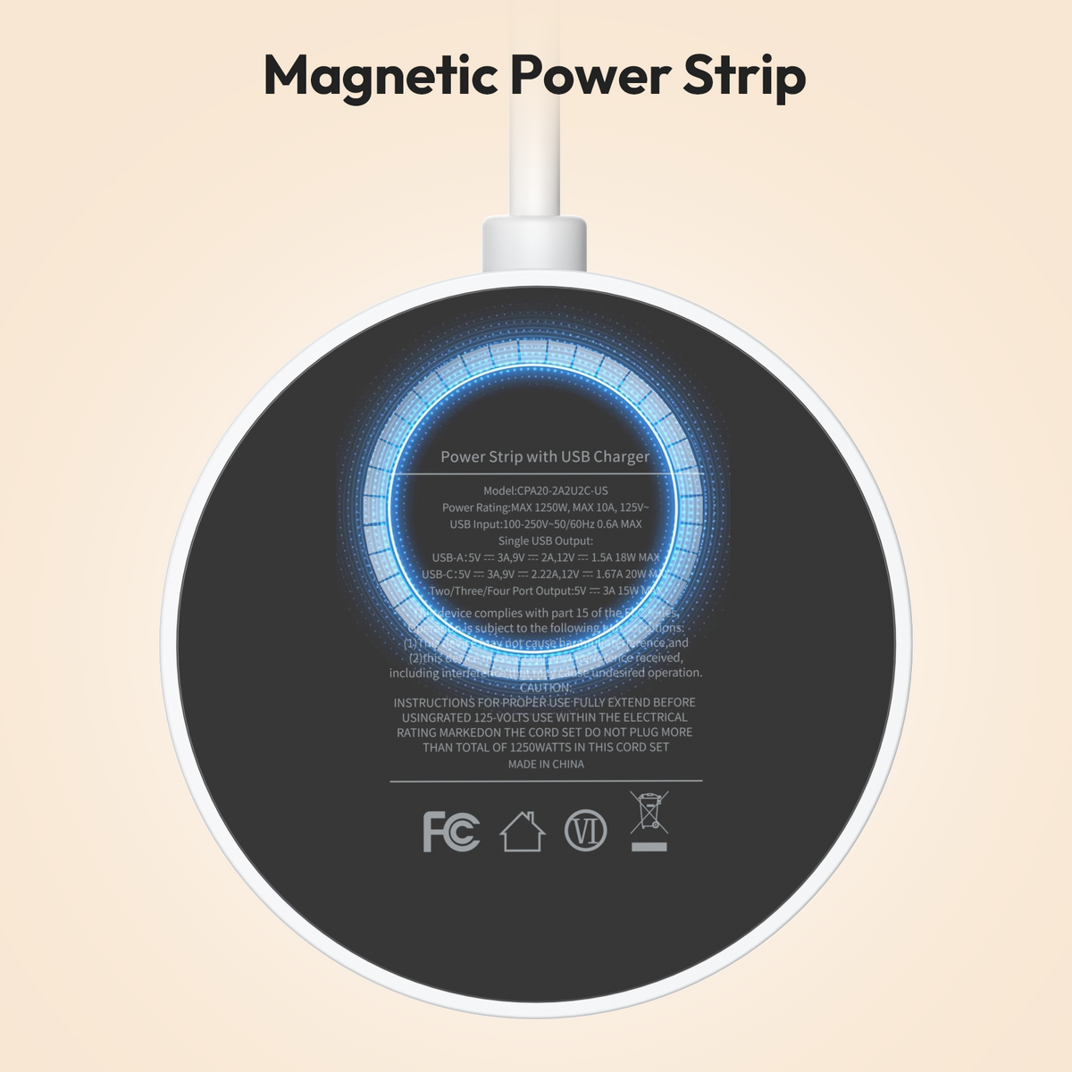 NTONPOWER Magnetic Power Strip 2 Outlets 4 USB Ports (2 Type C)