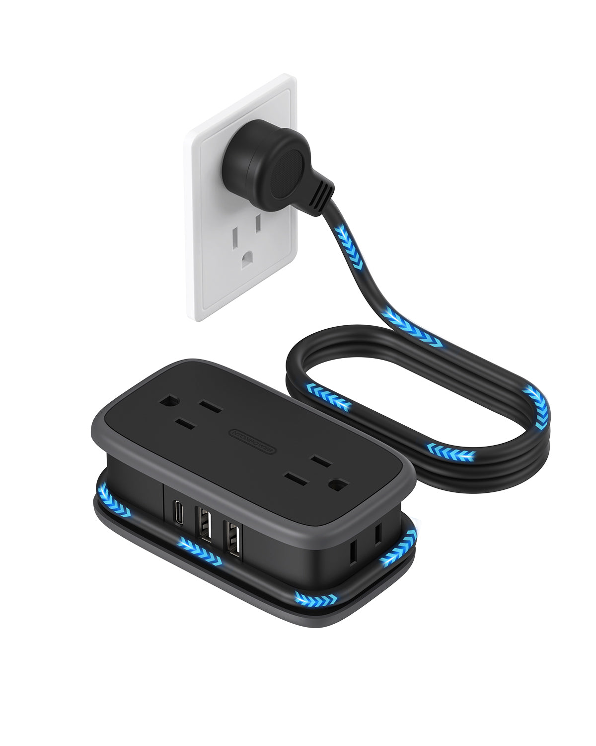Ntonpower Pocket Power Strip 4 Outlets 3 USB Ports(1 Type C)