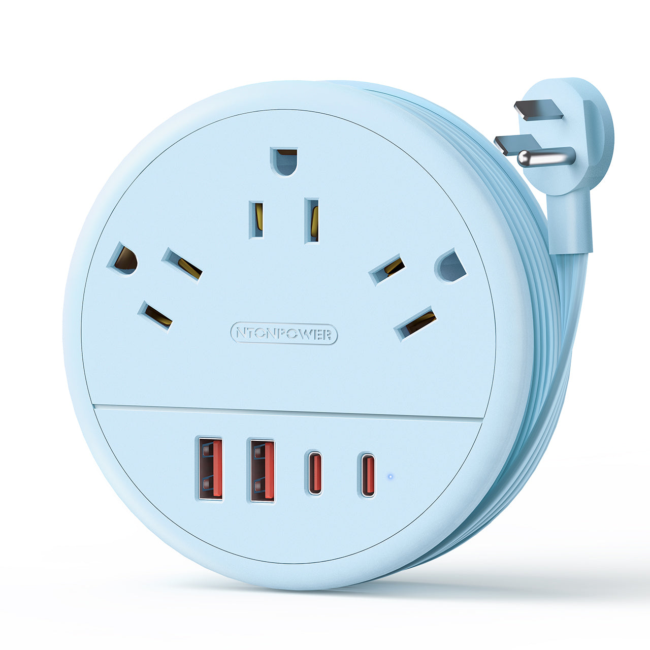 NTONPOWER New Flat Plug Extension Cord 2 USB C Travel Power Strip