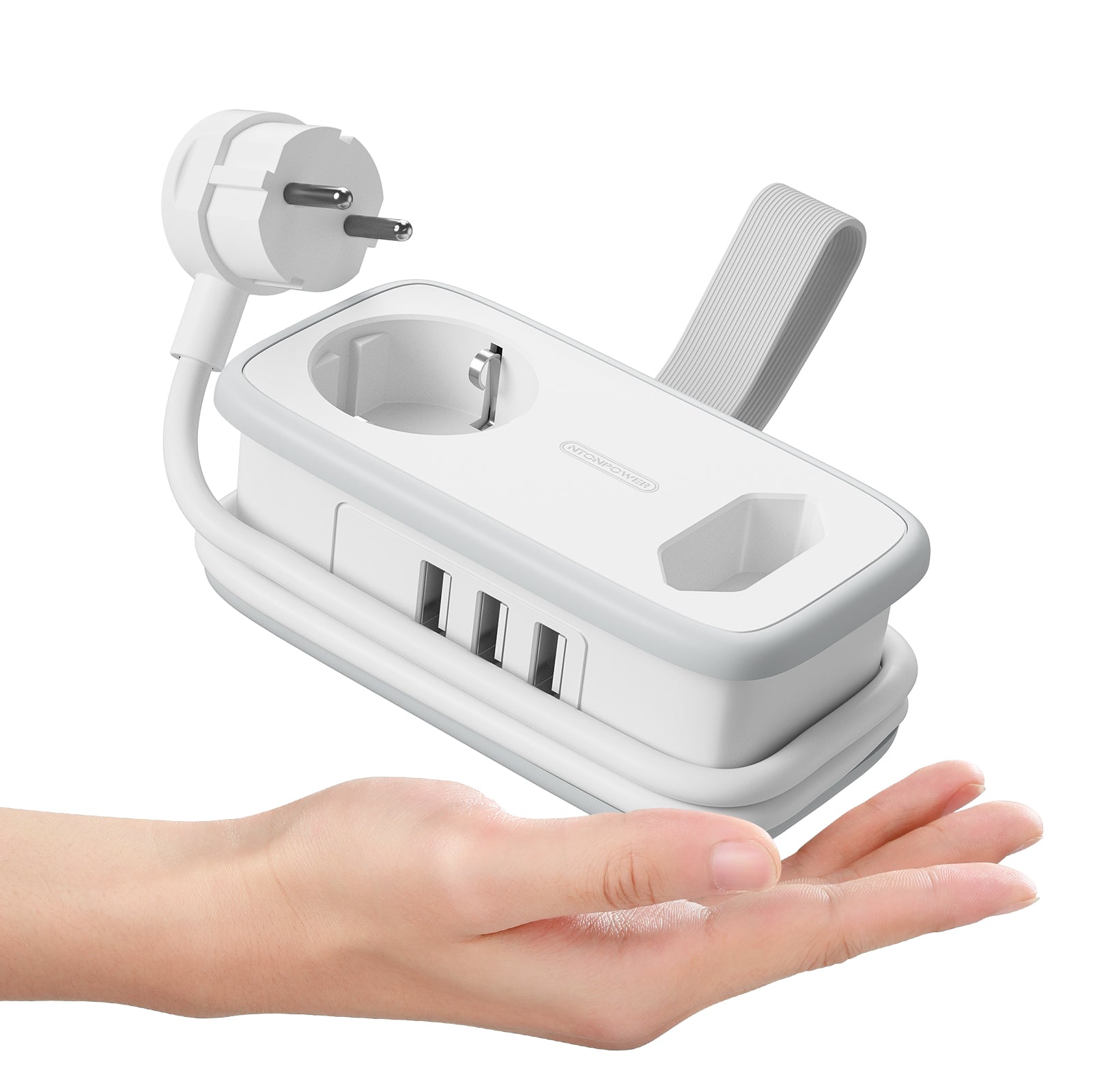 Ntonpower New EU Pocket Power Strip 2 Outlets 3 USB-A Cruise Travel