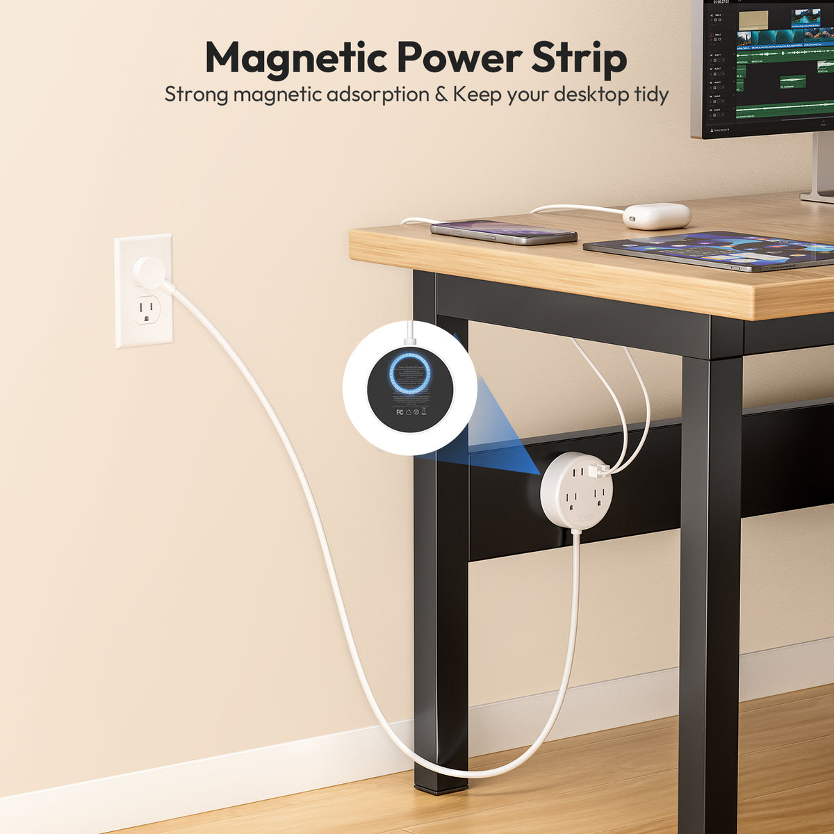 NTONPOWER Magnetic Power Strip 2 Outlets 4 USB Ports (2 Type C)