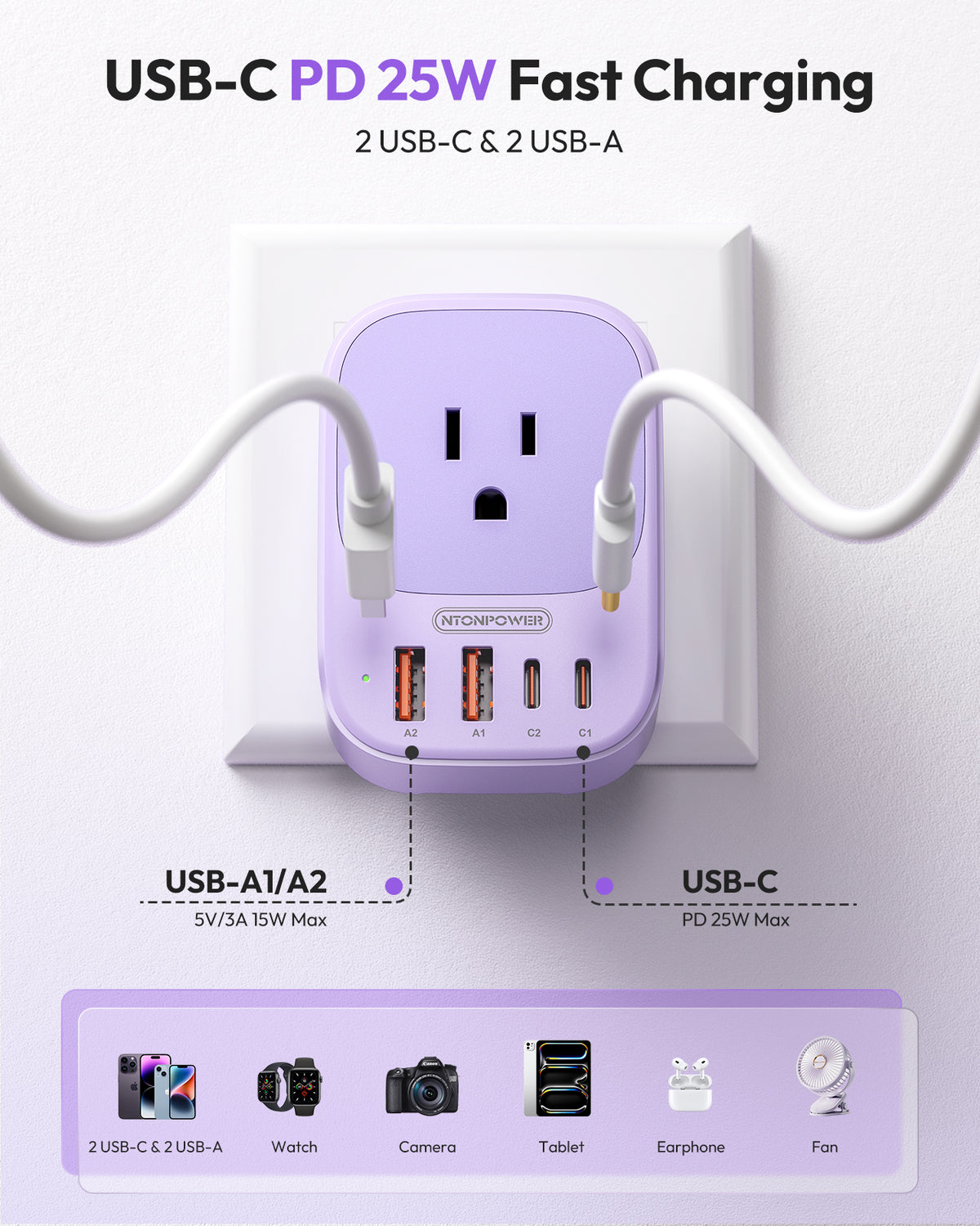 NTONPOWER US to UK Plug Adapter PD 25W