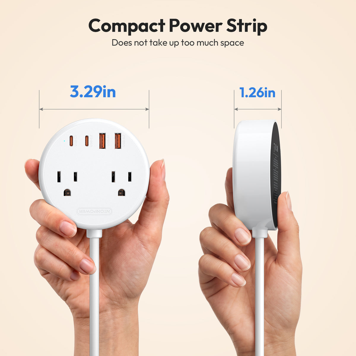 NTONPOWER Magnetic Power Strip 2 Outlets 4 USB Ports (2 Type C)