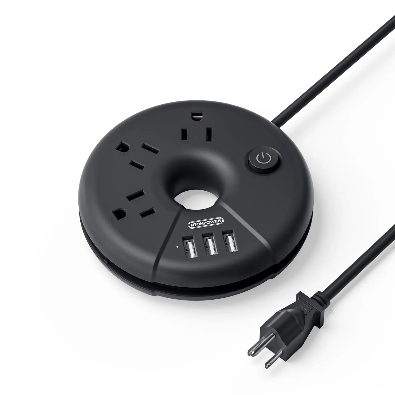 Ntonpower i-Donut Power Strip 3 Outlets 3 USB Small&Travel