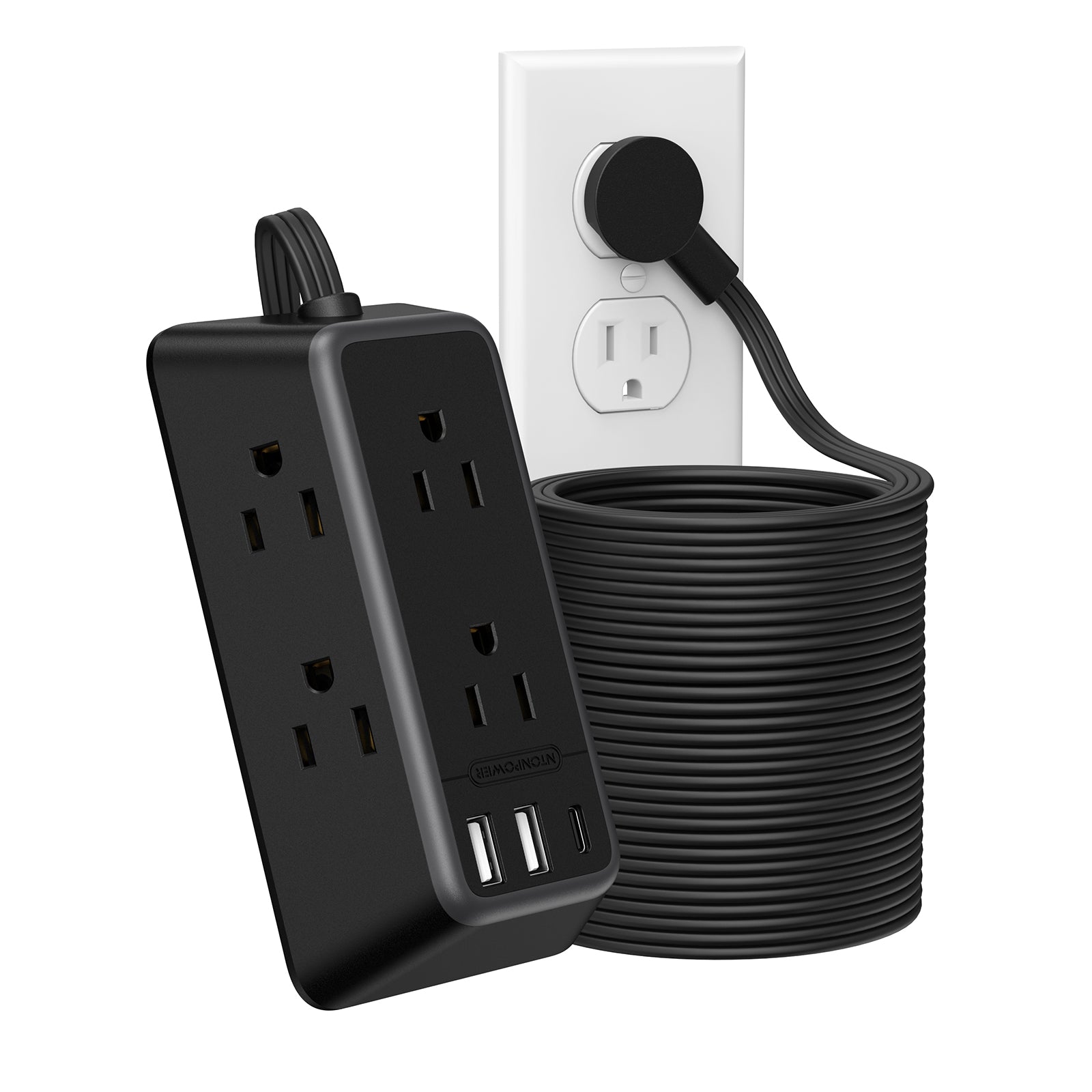 NTONPOWER 3-Sided Power Strip 6 Outlets 2 USB-A 1 USB-C