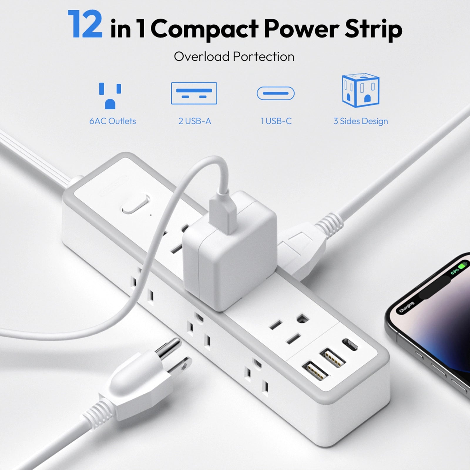 Ntonpower New Power Strip 9 Outlets 2 USB-A 1 USB-C Travel Home Dorm