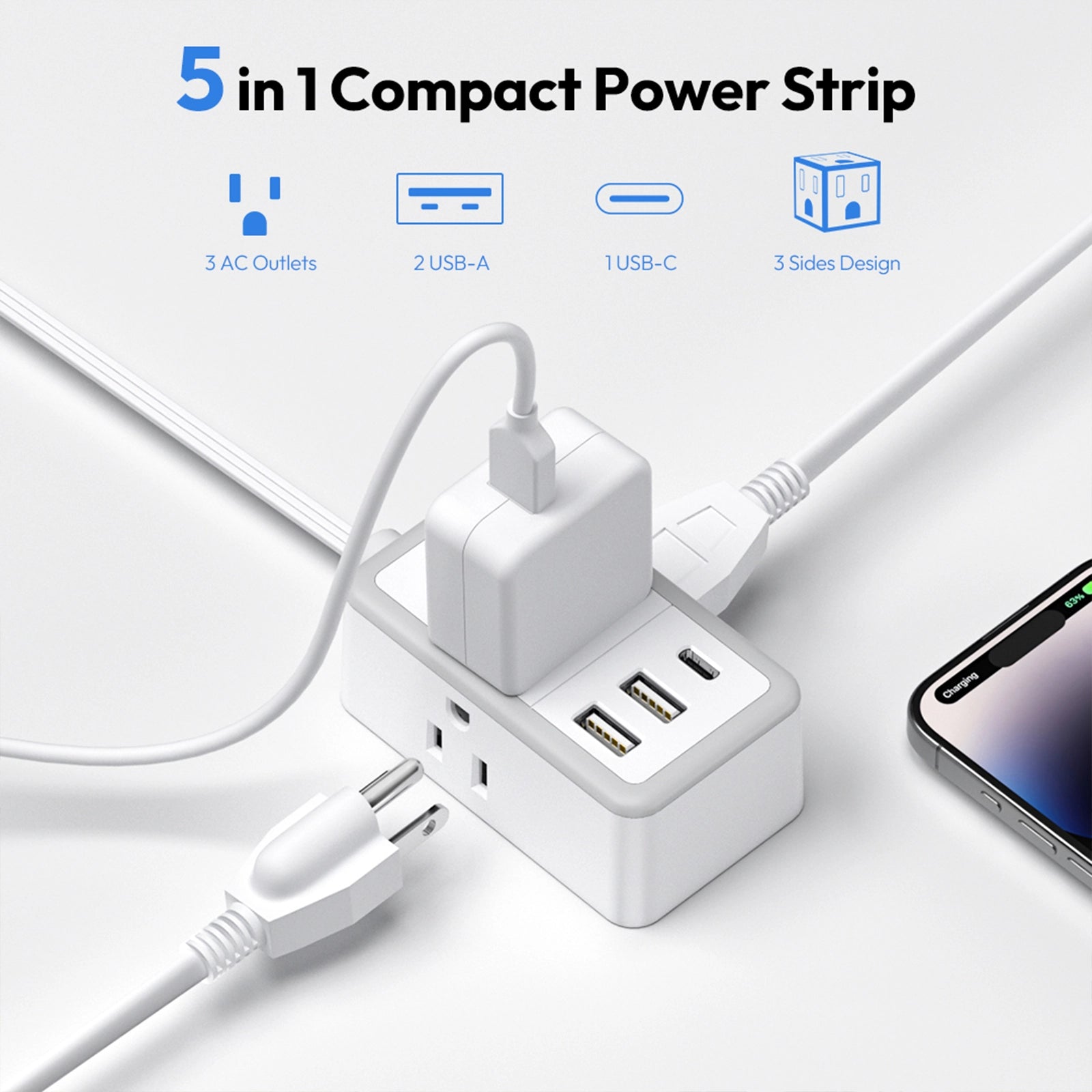 Ntonpower New Power Strip 3 Outlets 2 USB-A 1 USB-C Mini Cruise Travel & Drom