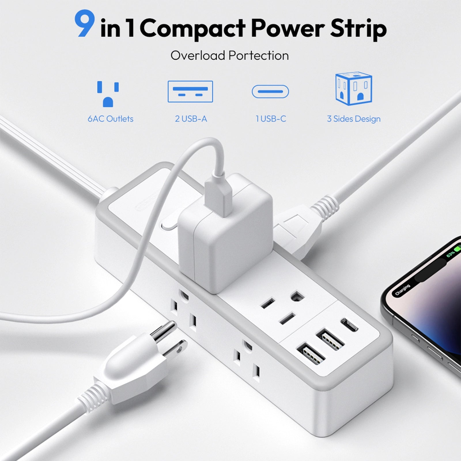 Ntonpower New Power Strip 6 Outlets 2 USB-A 1 USB-C Mini Cruise Travel