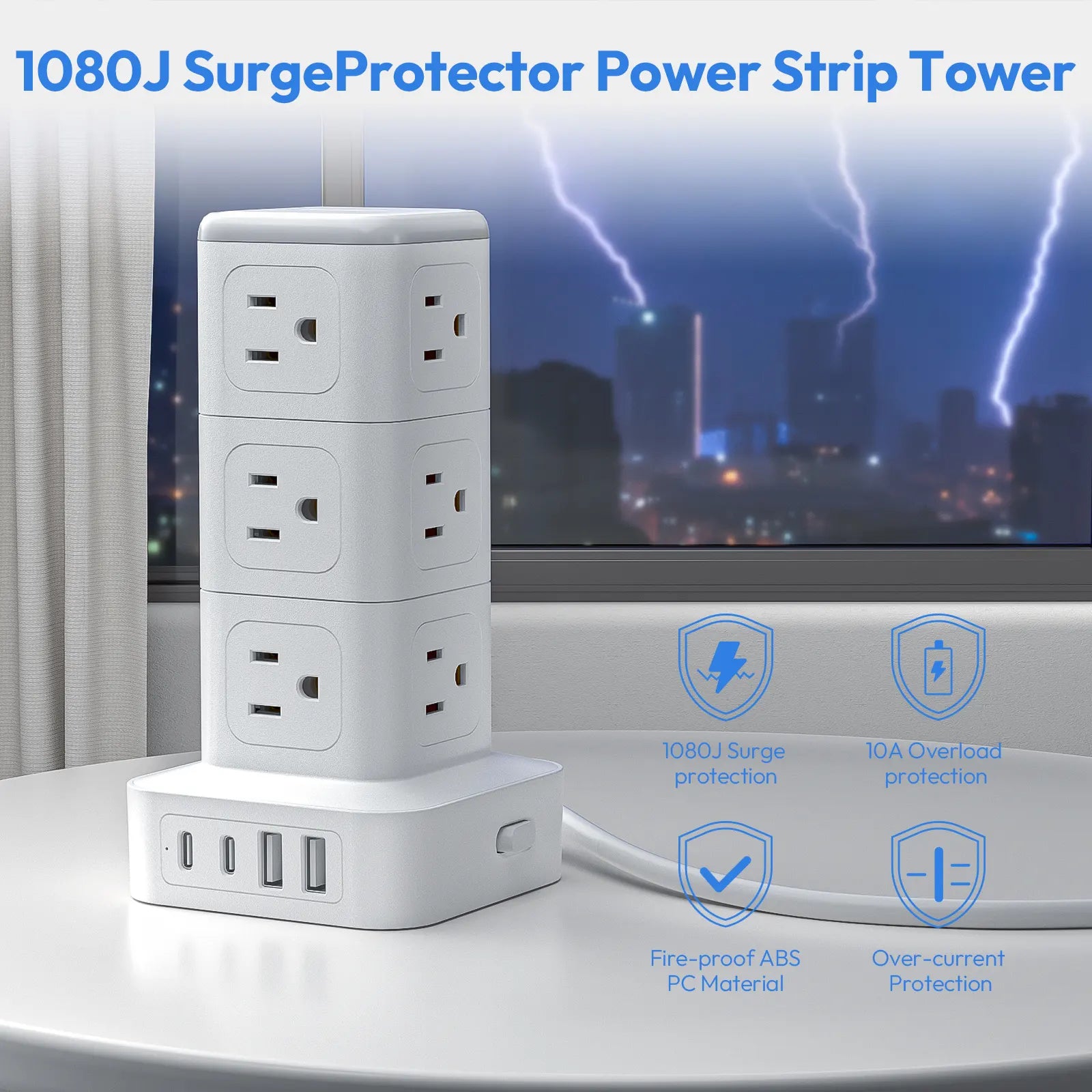 Ntonpower New Surge Protector Power Strip 6 Outlets 2 USB-A 2 USB-C Rotating Plug