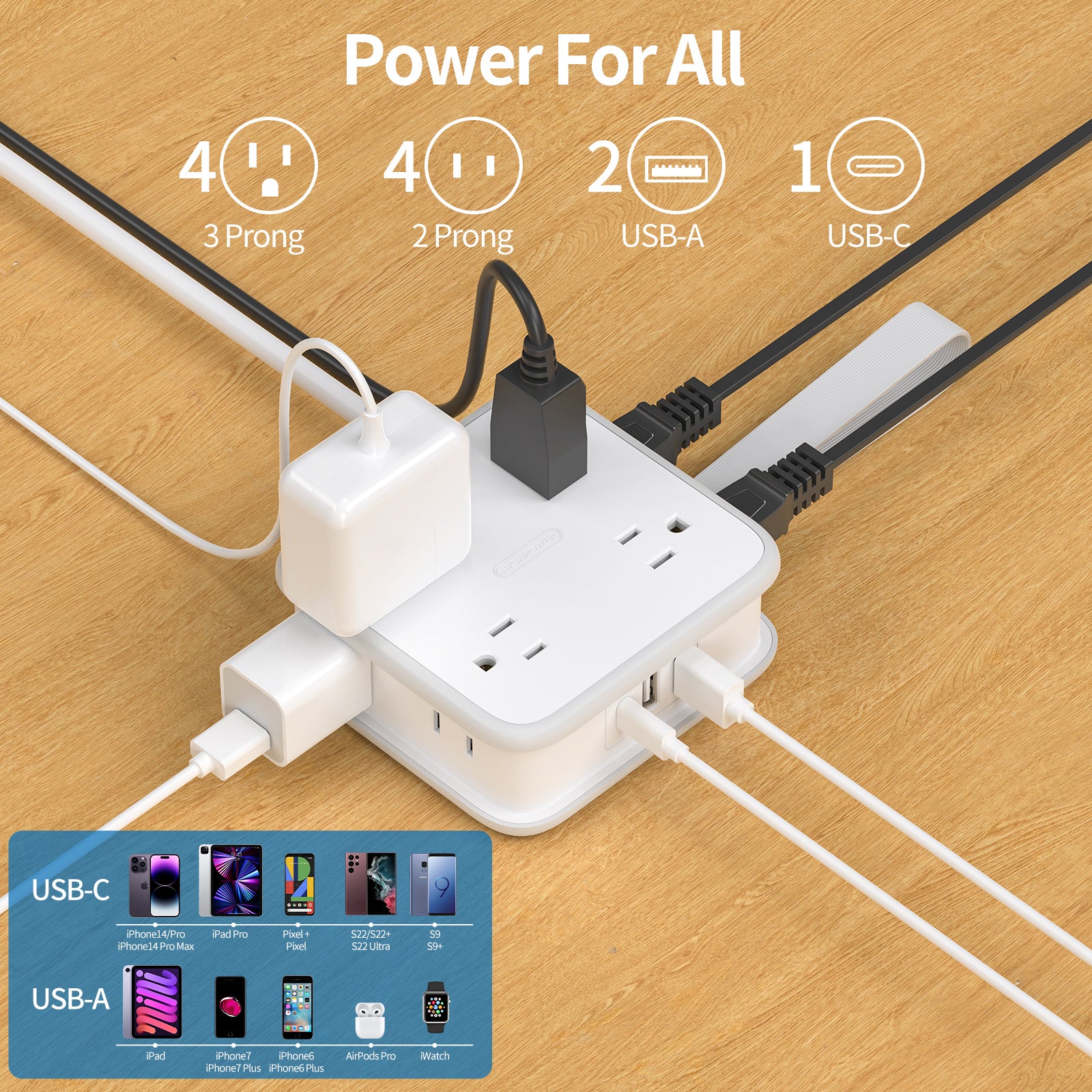 Ntonpower Powercube Power Strip 8 Outlets 3 USB Wrapped Cord