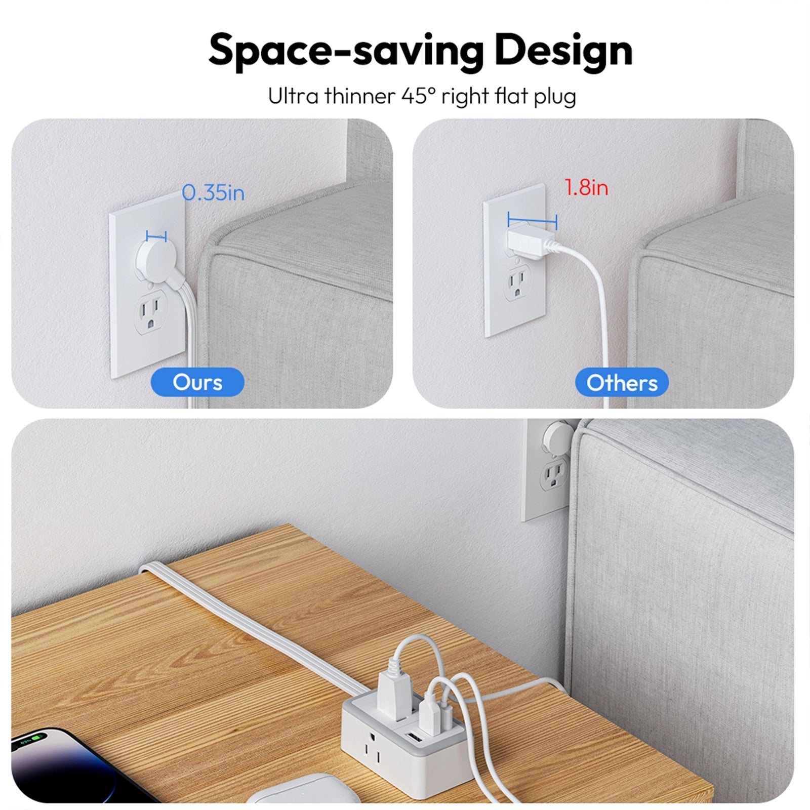 Ntonpower New Power Strip 3 Outlets 2 USB-A 1 USB-C Mini Cruise Travel & Drom