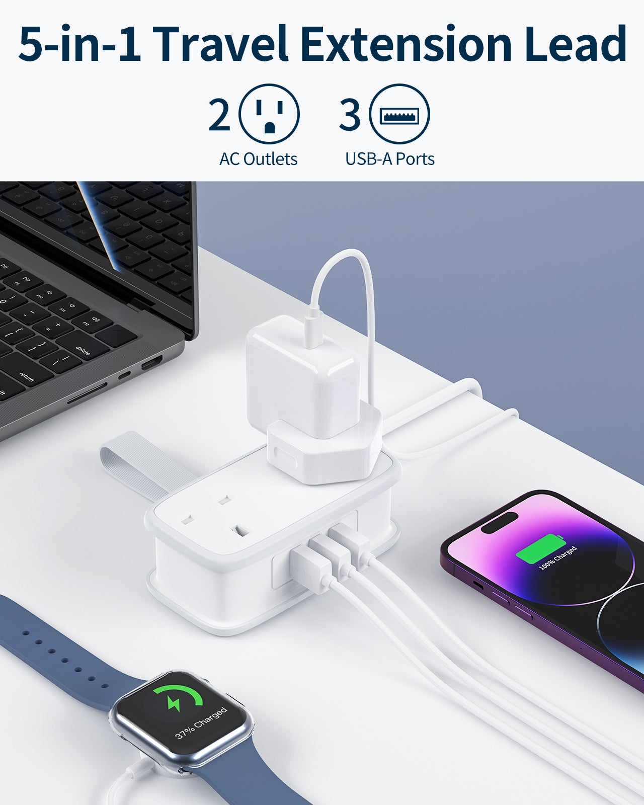 Ntonpower UK Pocket Power Strip 2 Steckdosen 3 USB-Anschlüsse für unterwegs 