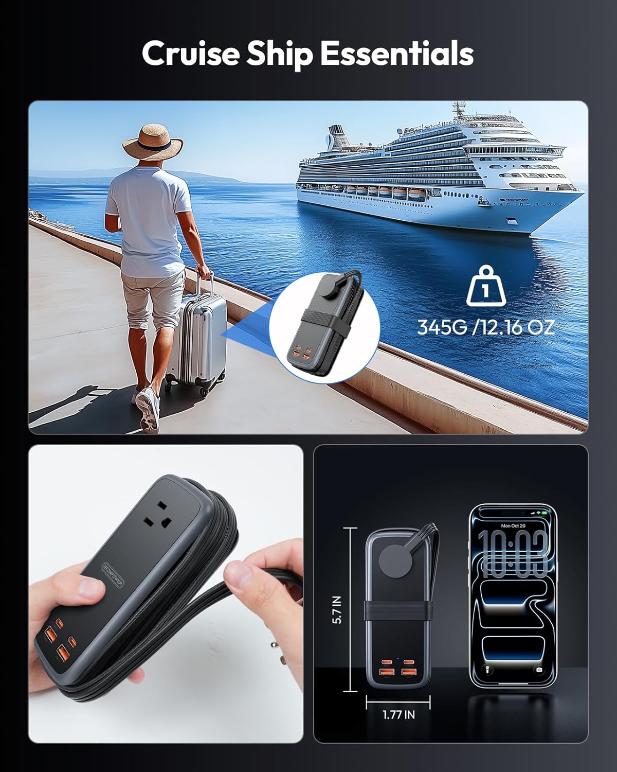 NTONPOWER GAN Ultra 100W USB  Power Strip, 3 Outlets 2 USB-A 2 USB-C