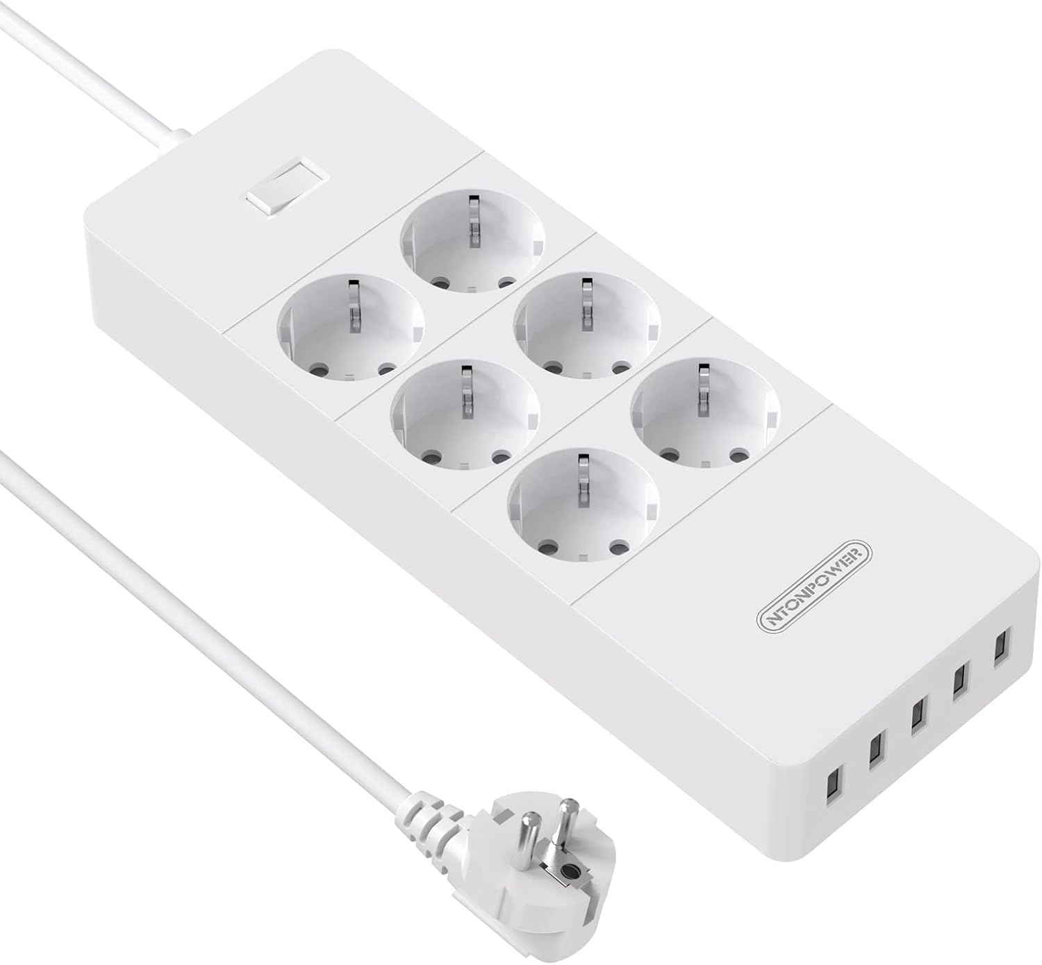 Ntonpower EU Surge Protection Power Strip  6 Outlets 5 USB Ports
