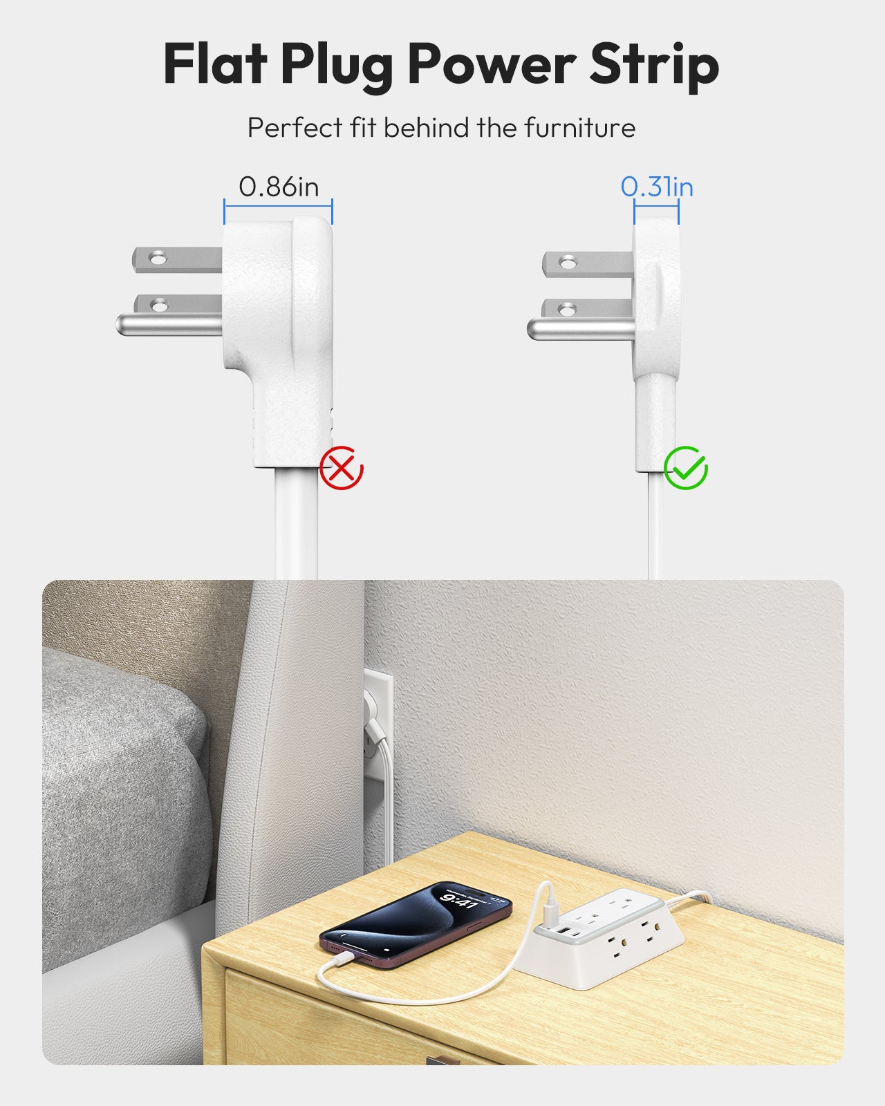 NTONPOWER 3-Sided Power Strip 6 Outlets 2 USB-A 1 USB-C