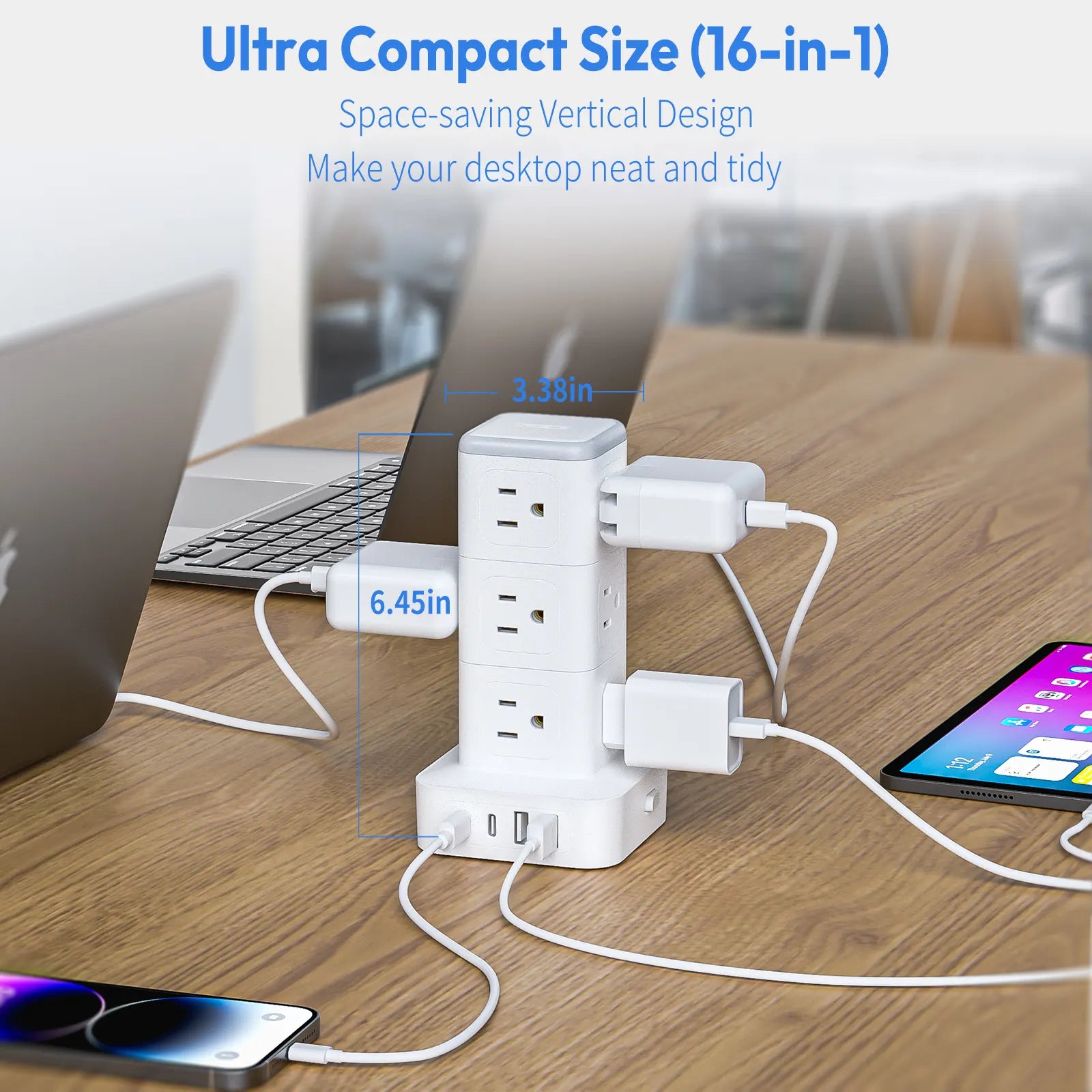 Ntonpower New Surge Protector Power Strip Tower 12 Outlets 2 USB-A 2 USB-C