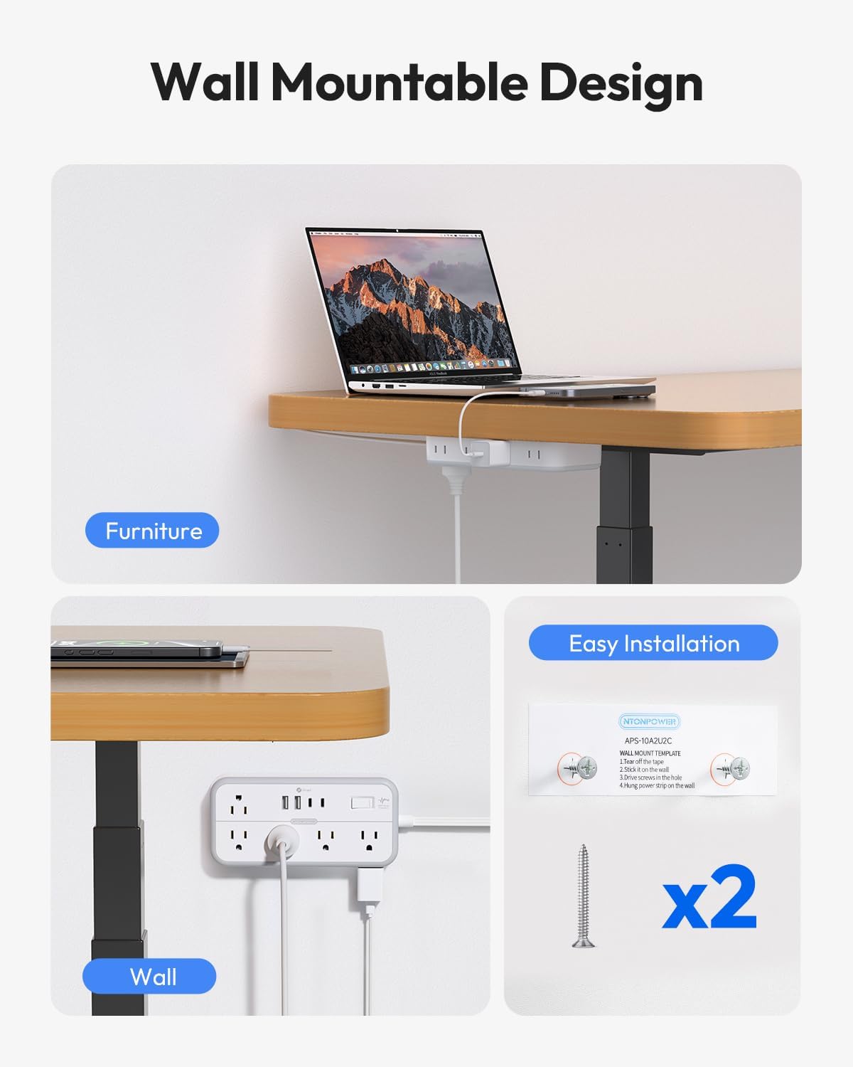 NTONPOWER 2700J Surge Protector 10 Outlets 4 USB Ports (2 USB C) Power Strip