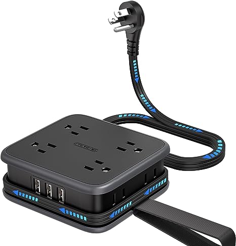 Ntonpower Power Cube Flachkabel, 8 weit auseinander liegende Steckdosen, 3 USB-Anschlüsse 