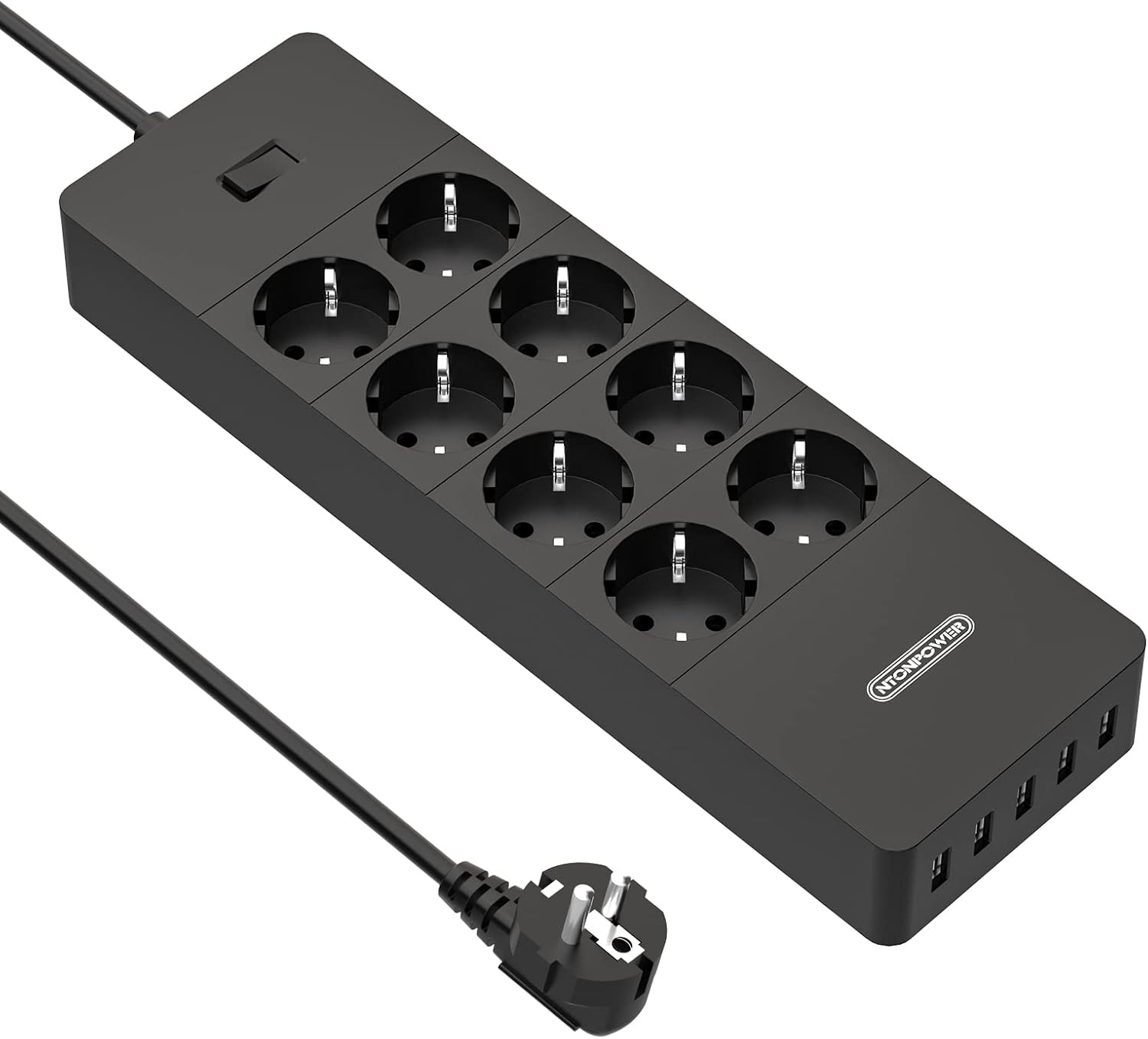 Ntonpower EU Surge Protection Power Strip 8 Outlets 5 USB-A