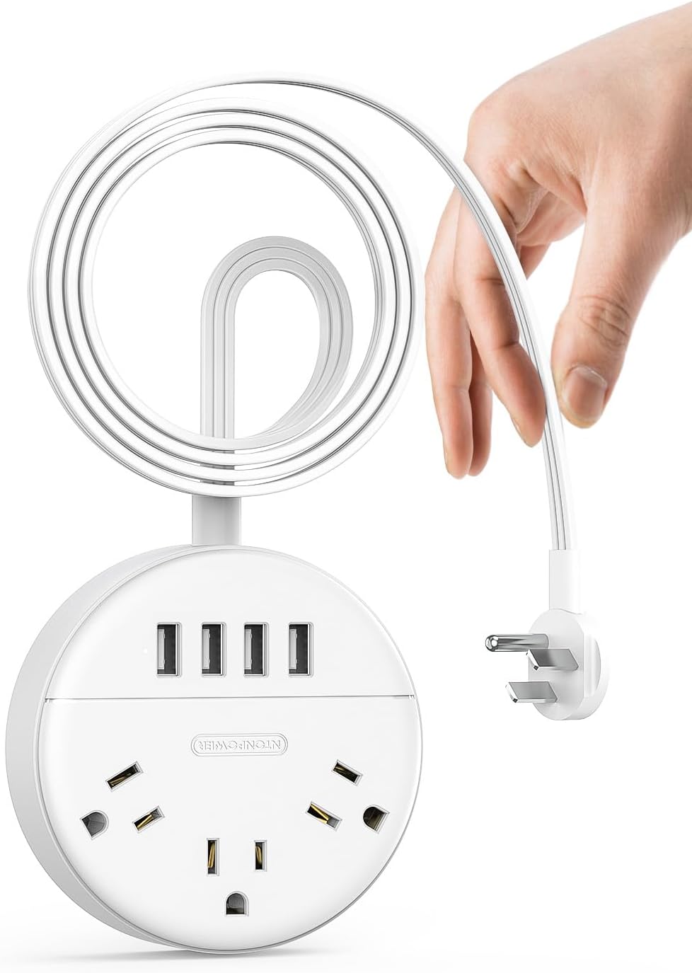 Ntonpower Ultra Thin Flat Plug Dot Power Strip with 3 Outlets 4 USB Ports