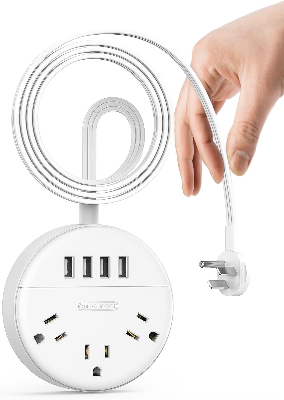 Ntonpower New Dot Flat Cord Power Strip 3 Outlets 4 USB Ports