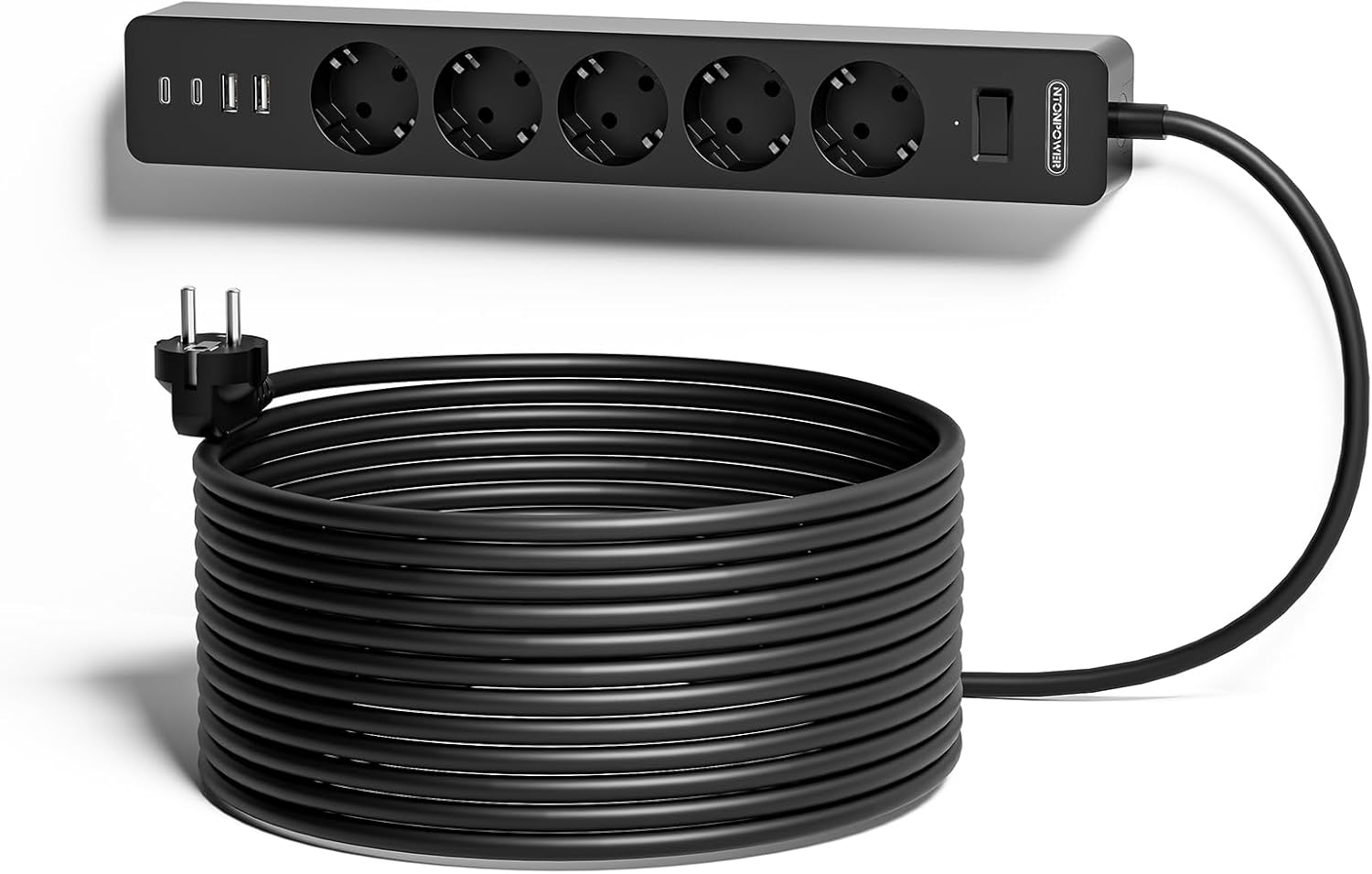 Ntonpower EU Power Strip 3 Socket 2 USB Overvoltage Protection