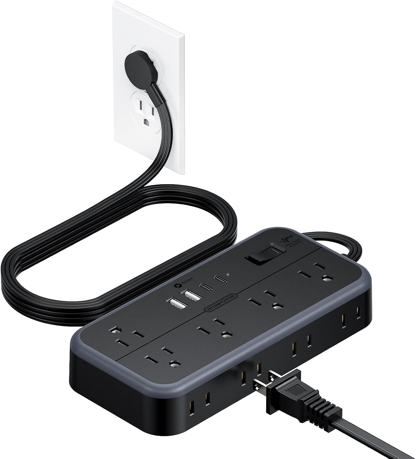 NTONPOWER 2700J Surge Protector 10 Outlets 4 USB Ports (2 USB C) Power Strip